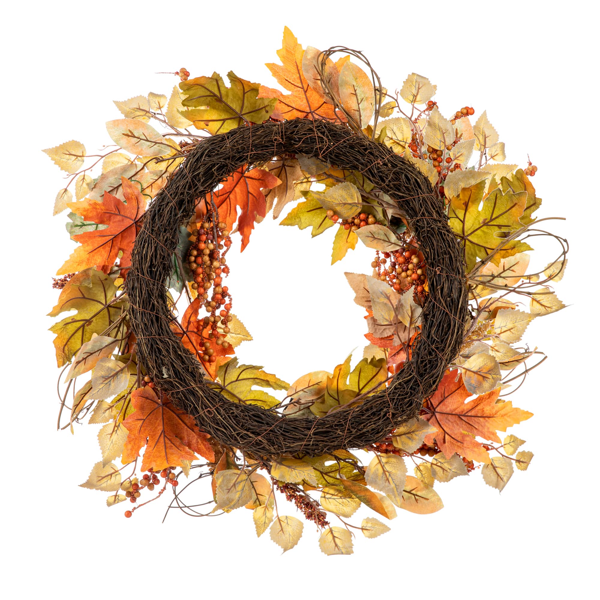 Glitzhome® 24" Fall Pumpkin Leaf Floral Wreath