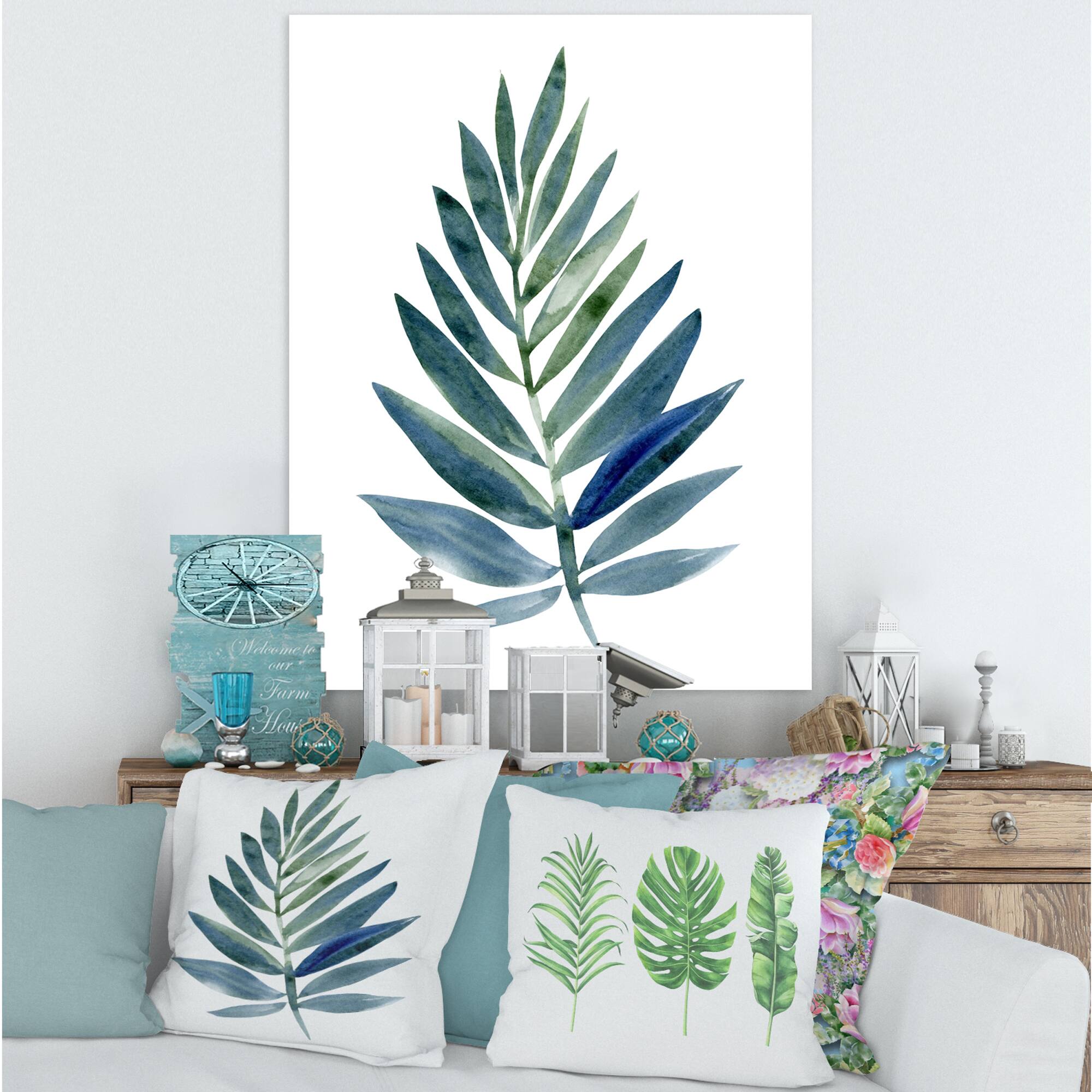 Designart - Tropical Green Leaf - Farmhouse Canvas Wall Art Print