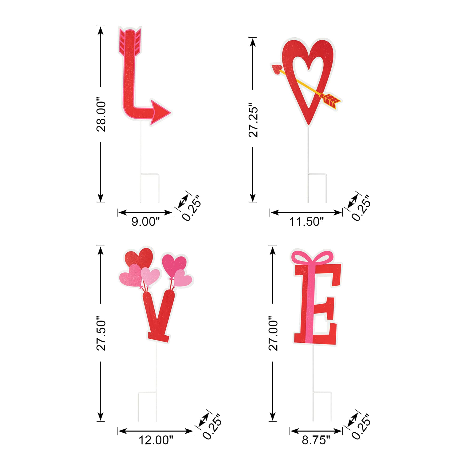 Glitzhome® 28" Set of 4 Valentine's Metal LOVE Yard Stake