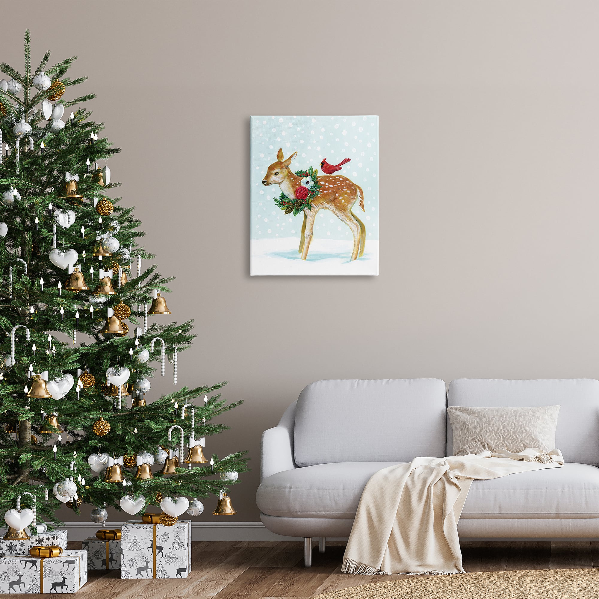 Stupell Industries Snowy Deer Holiday Cardinal Canvas Wall Art