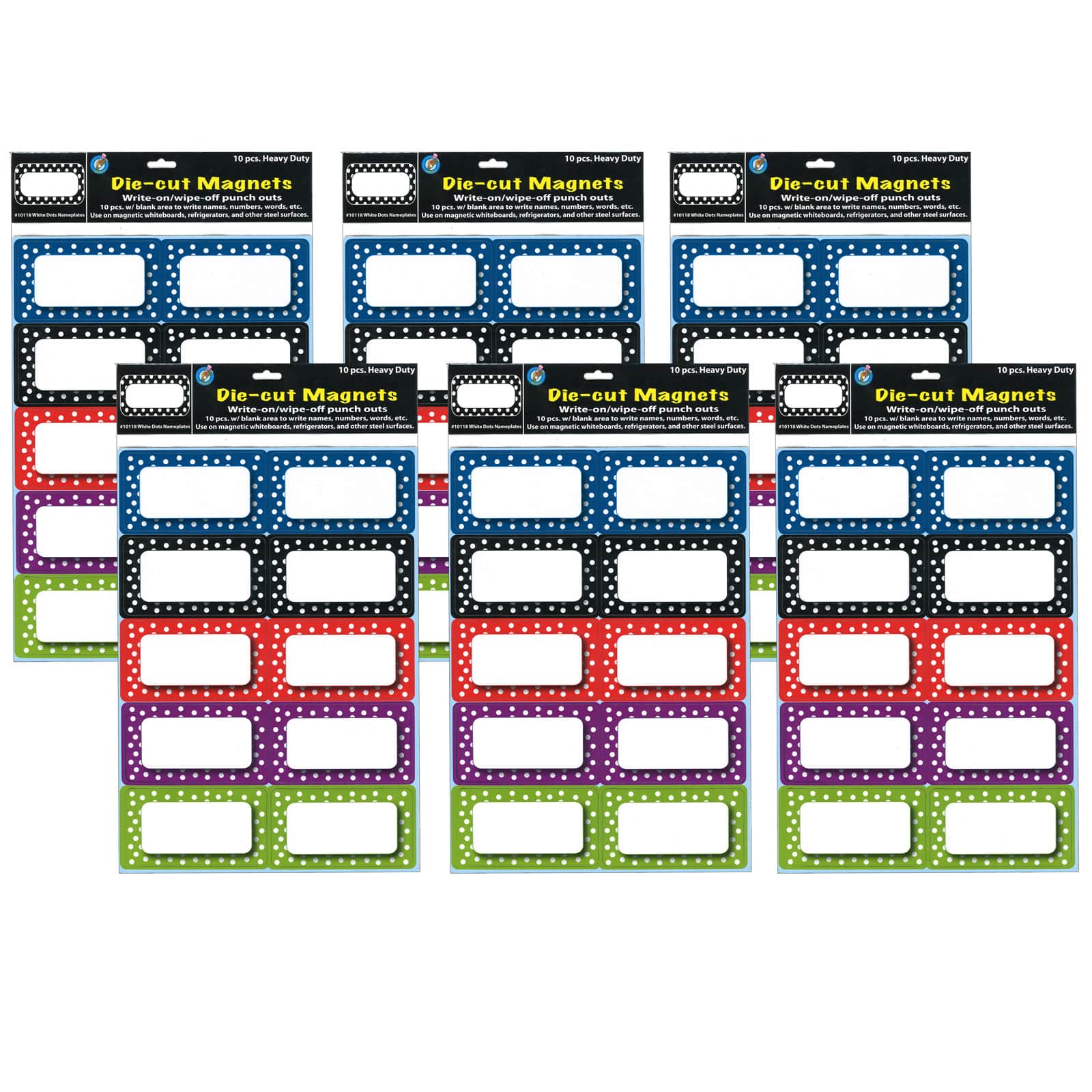Ashley Productions 8.5" x 11" Die-Cut Magnetic Colorful Dots Labels and Nameplates, 6 Packs of 10