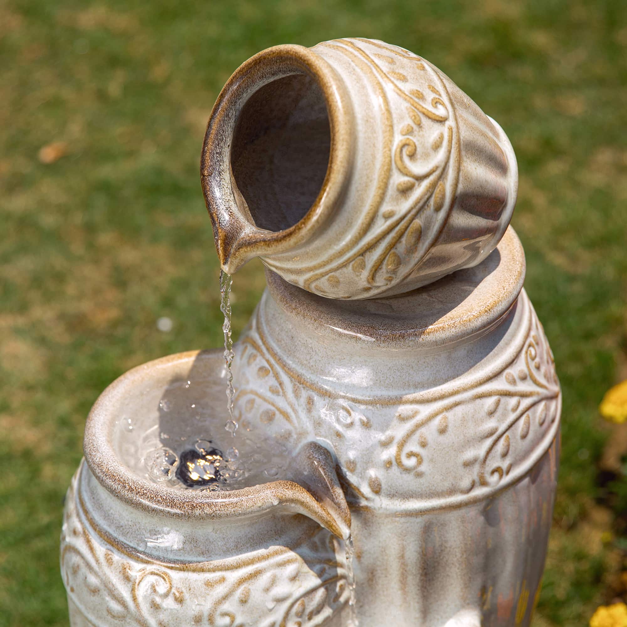 Glitzhome® 27" 4-Tier Sand Beige LED Ceramic Fountain