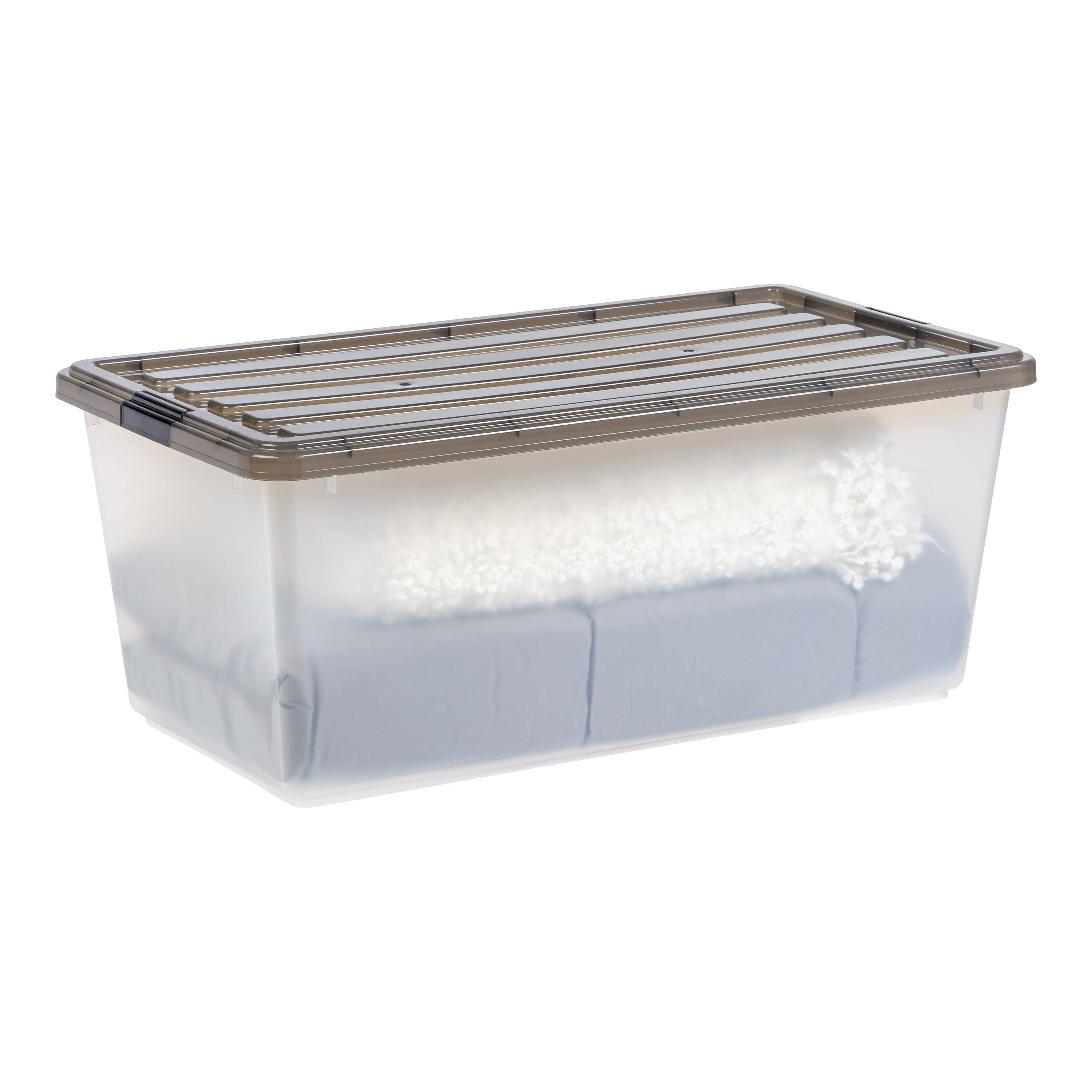 Iris® 91qt. Clear View Plastic Storage Bins with Gray Latching Buckle Lids, 4ct.