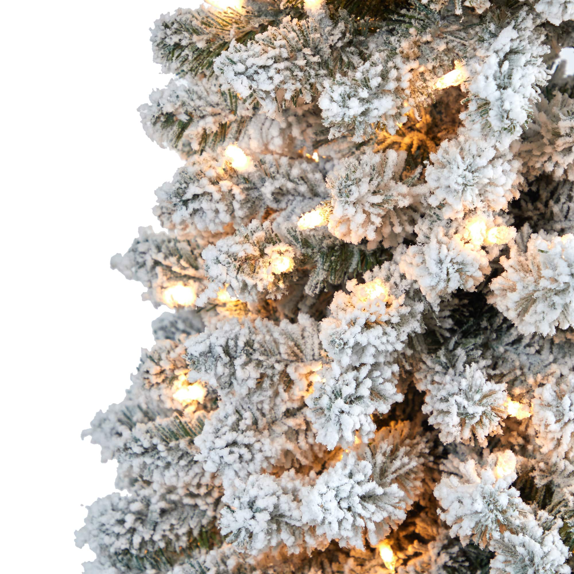 7ft. Pre-Lit Flocked Pencil Artificial Christmas Tree with Clear LED Lights