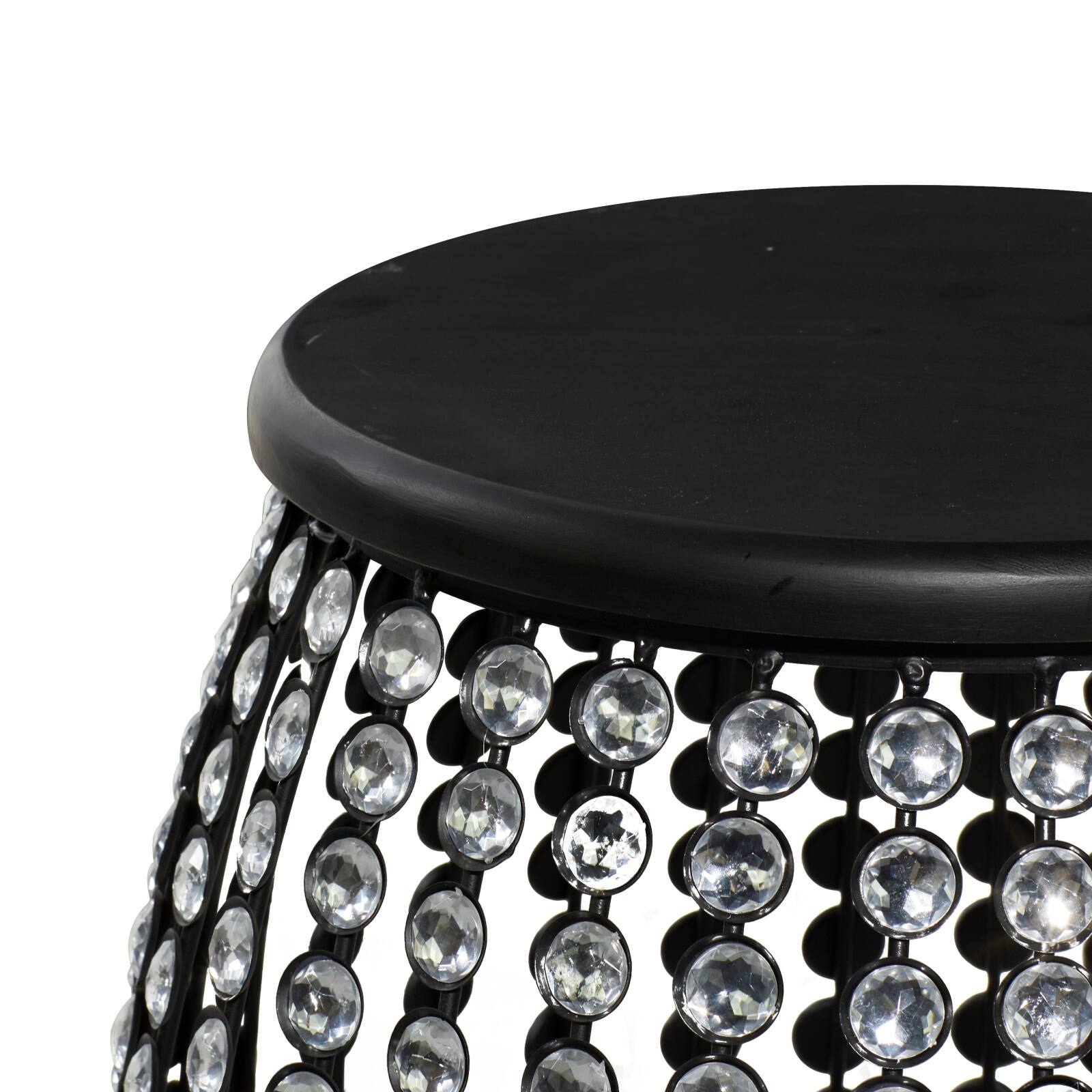 Black Iron and Wood Glam Accent Table, 19" x 16" x 16"