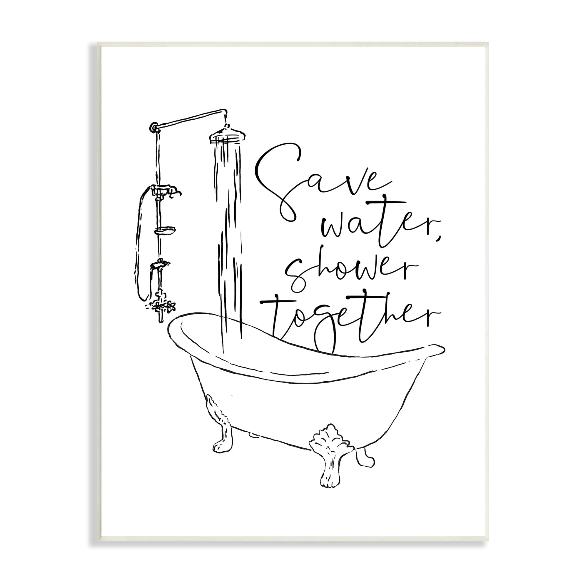 Stupell Industries Shower Together Funny Ink Drawing Bathroom Design Wood Wall Plaque