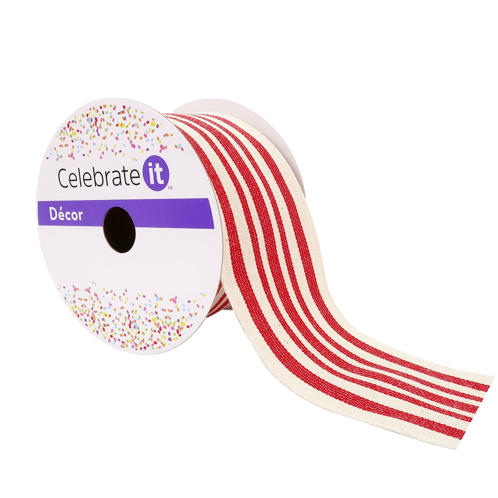 12 Pack: 2.5" x 50ft. Stripe Faux Cotton Wired Ribbon by Celebrate It™