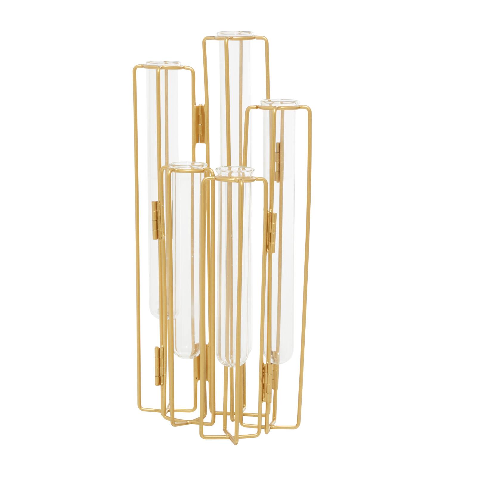 Gold Metal Contemporary Vase, 12" x 10" x 3"