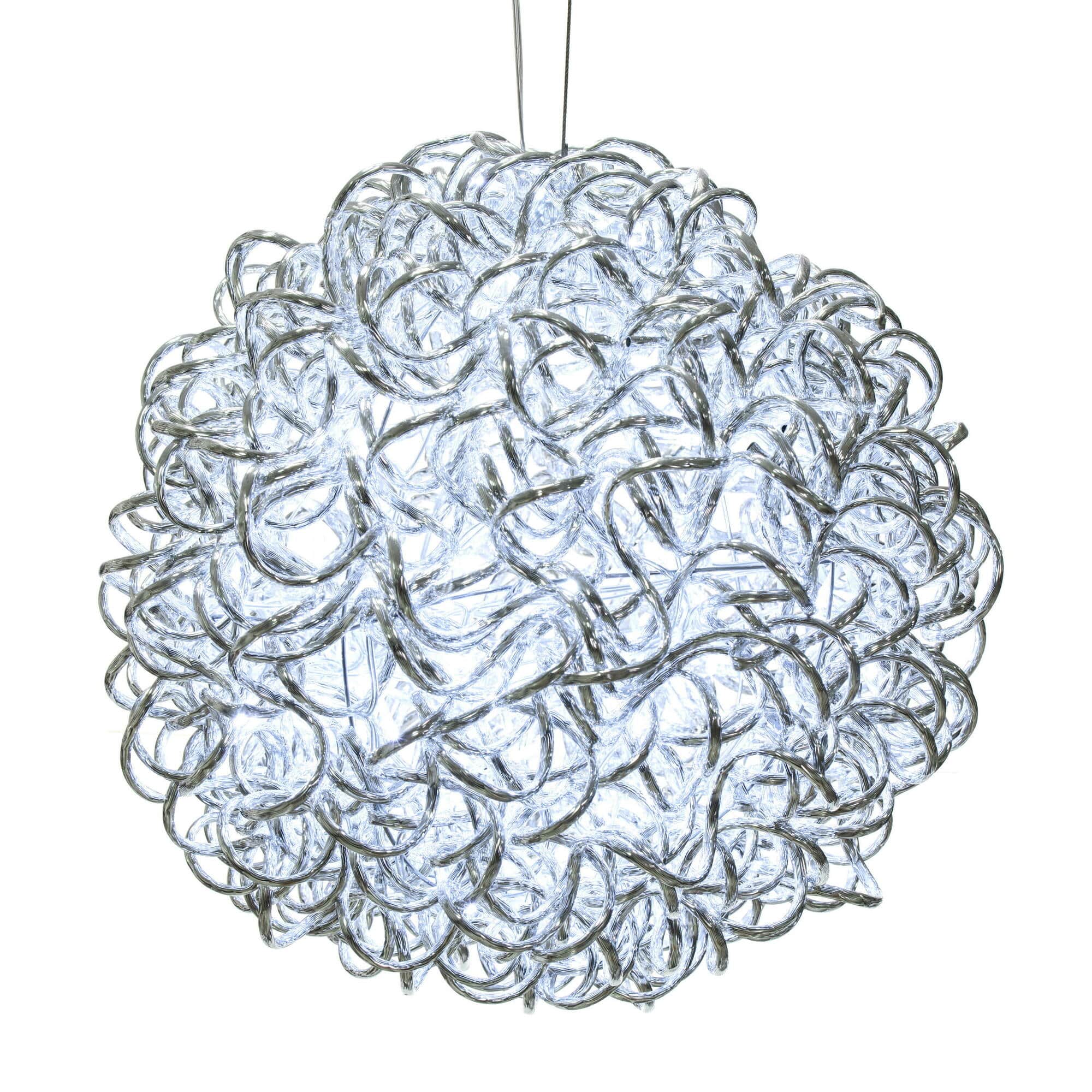 Vickerman 14" Pure White LED Spiral Silver Aluminum Ball
