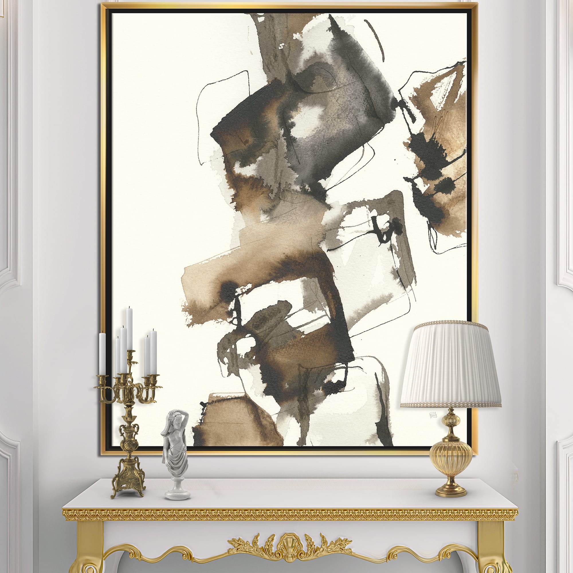 Designart - Gold Glam Squares II - Modern & Contemporary Canvas in Gold Frame