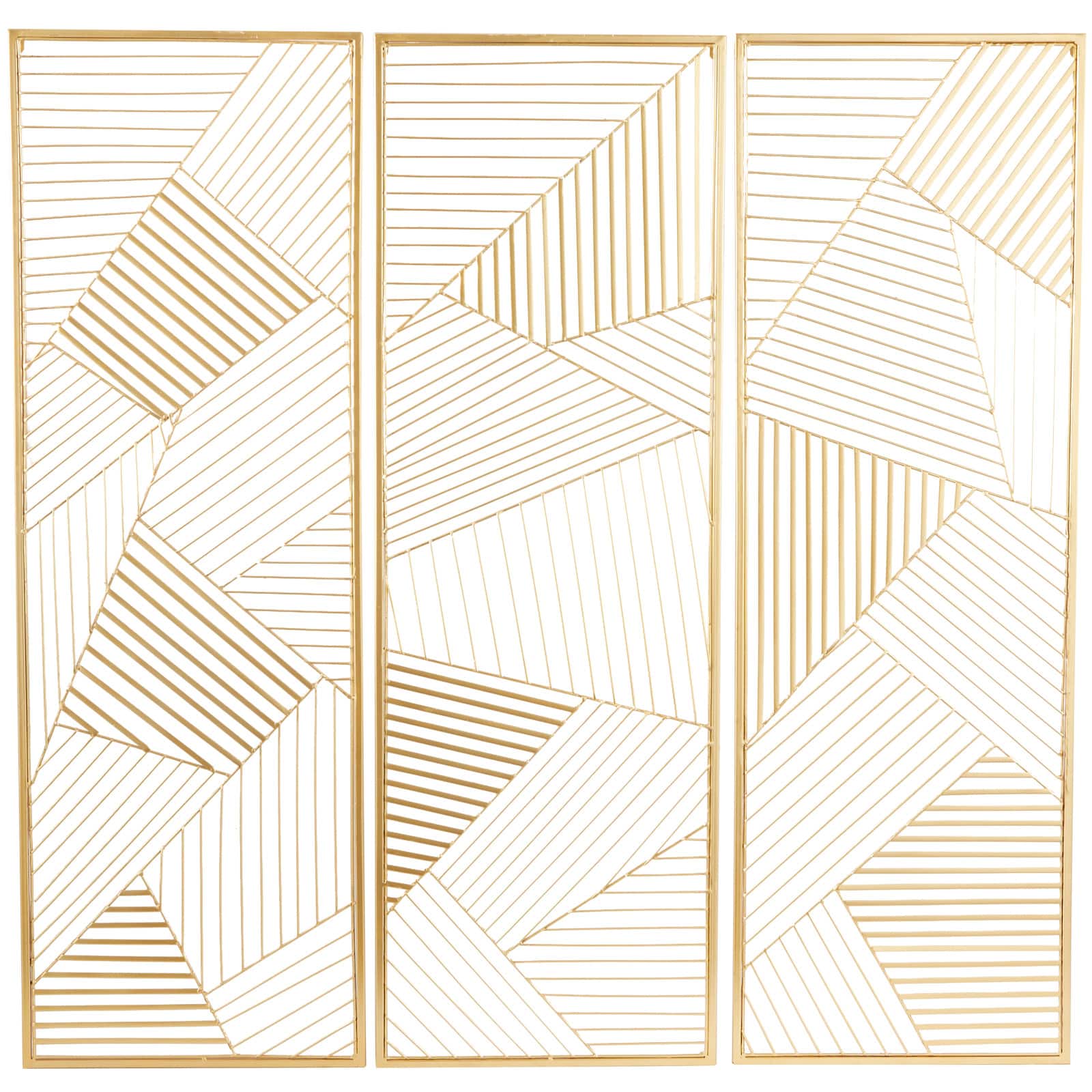 CosmoLiving by Cosmopolitan Gold Metal Geometric Wall Decor with Gold Frame Set of 3 16", 48"