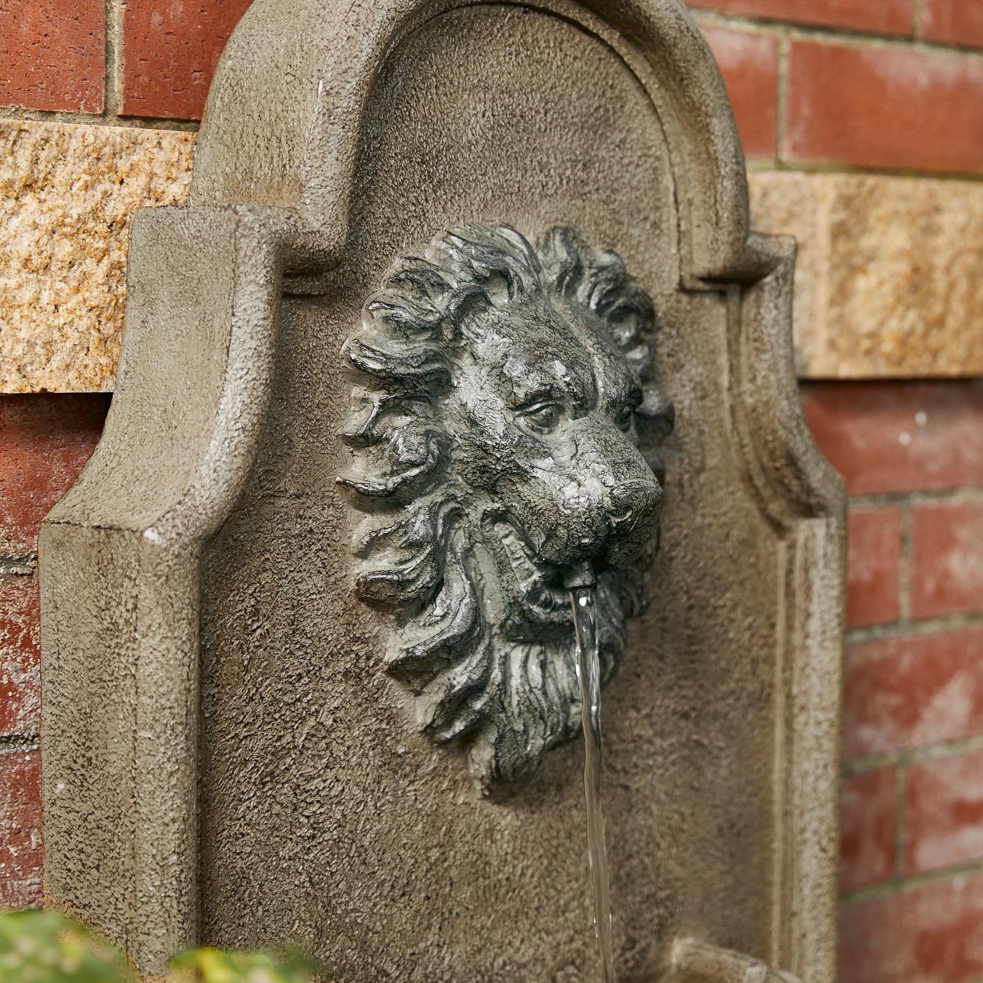 Glitzhome® 31" 3-Tier LED Faux Granite Lion Head Fountain