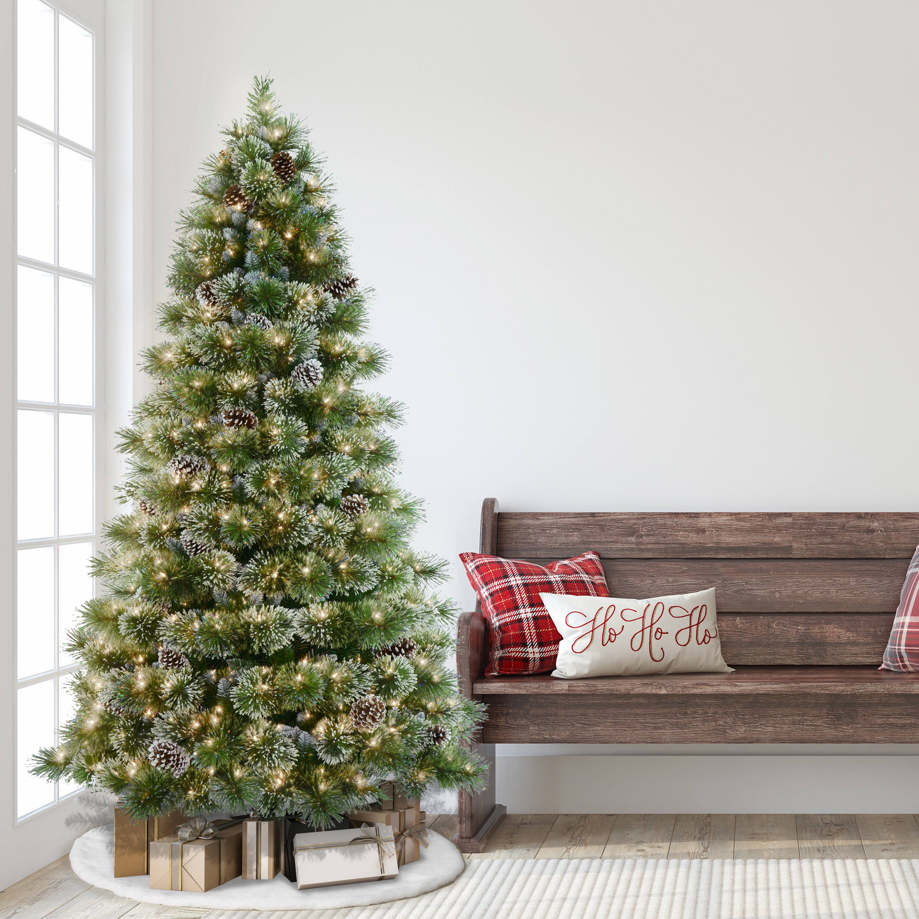 7.5ft. Pre-Lit Frosted Boulder Pine Artificial Christmas Tree, Clear Lights