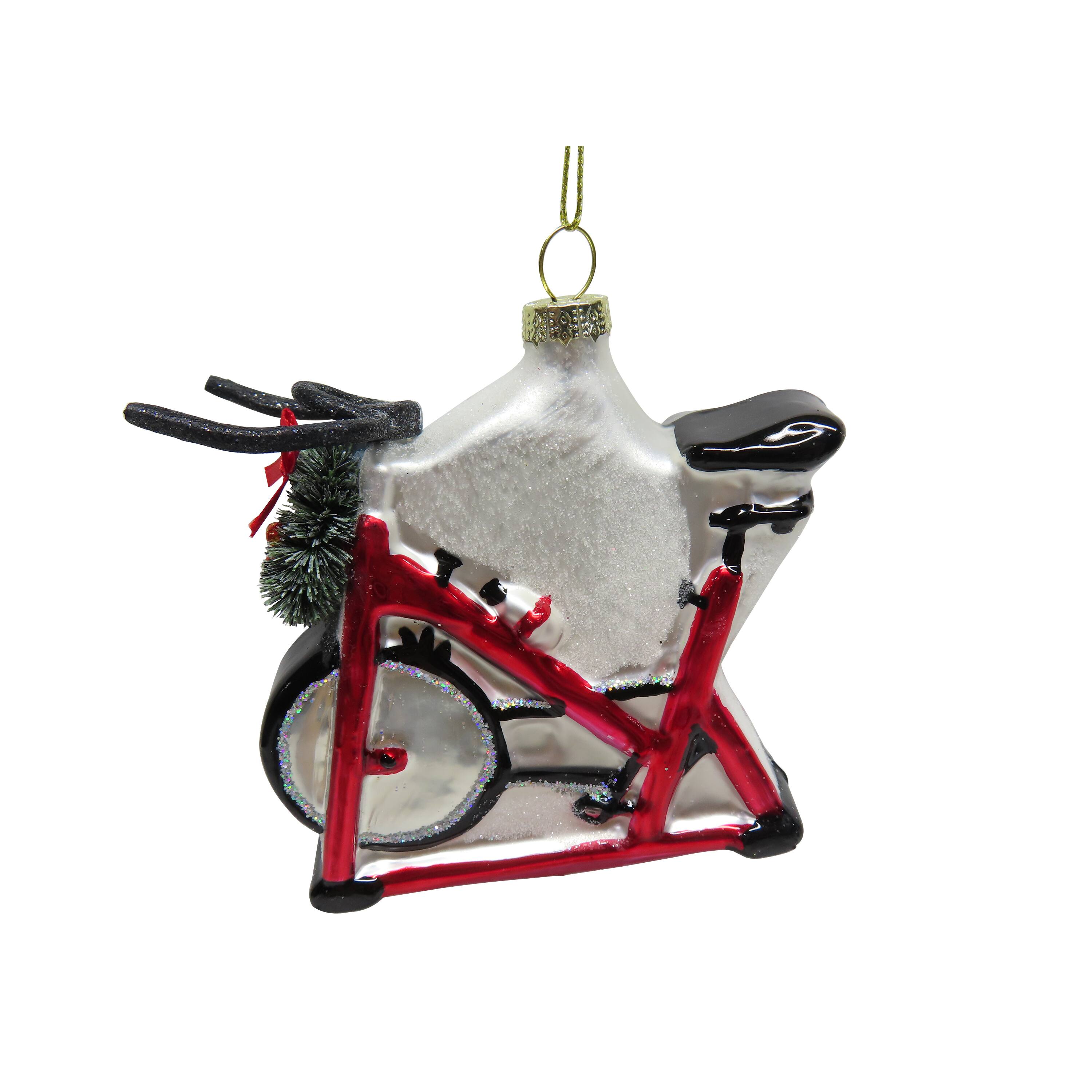 4" Red Glitter Gym Bike Hand Painted Glass Ornament by Ashland®