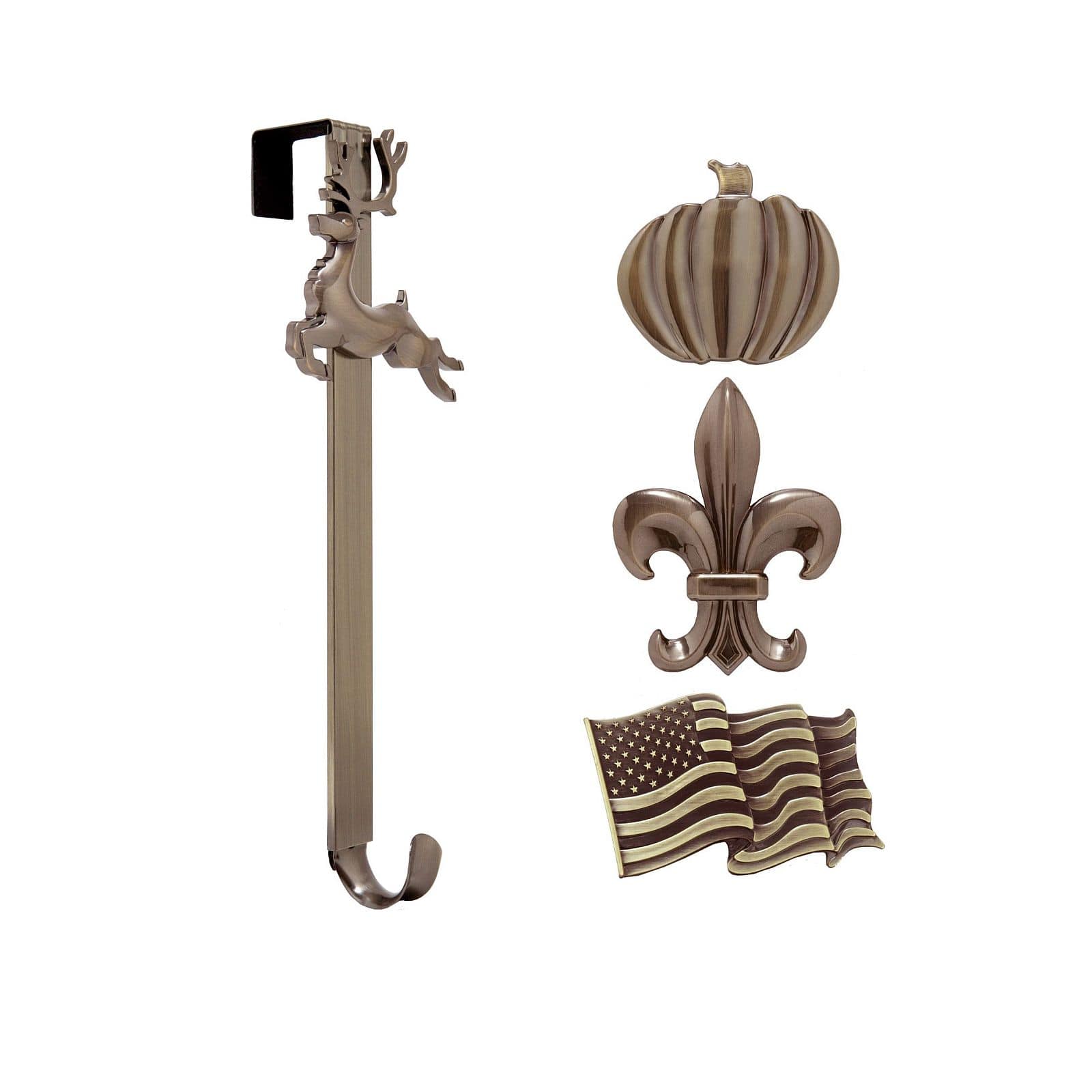 Haute Decor Rubbed Bronze Adjustable Wreath Hanger with Seasonal Icons