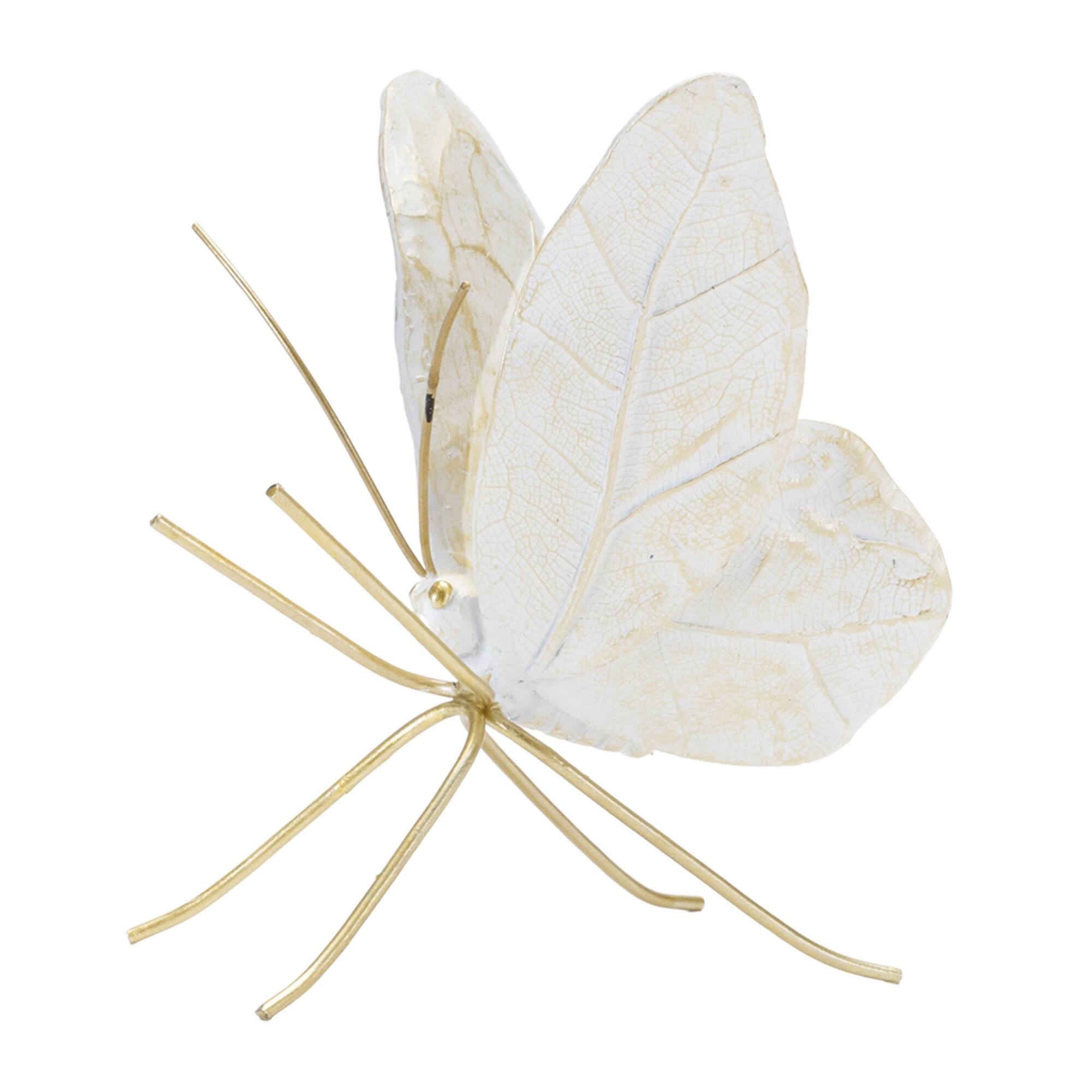 White & Gold Leaf Butterfly Shelf Sitter Set
