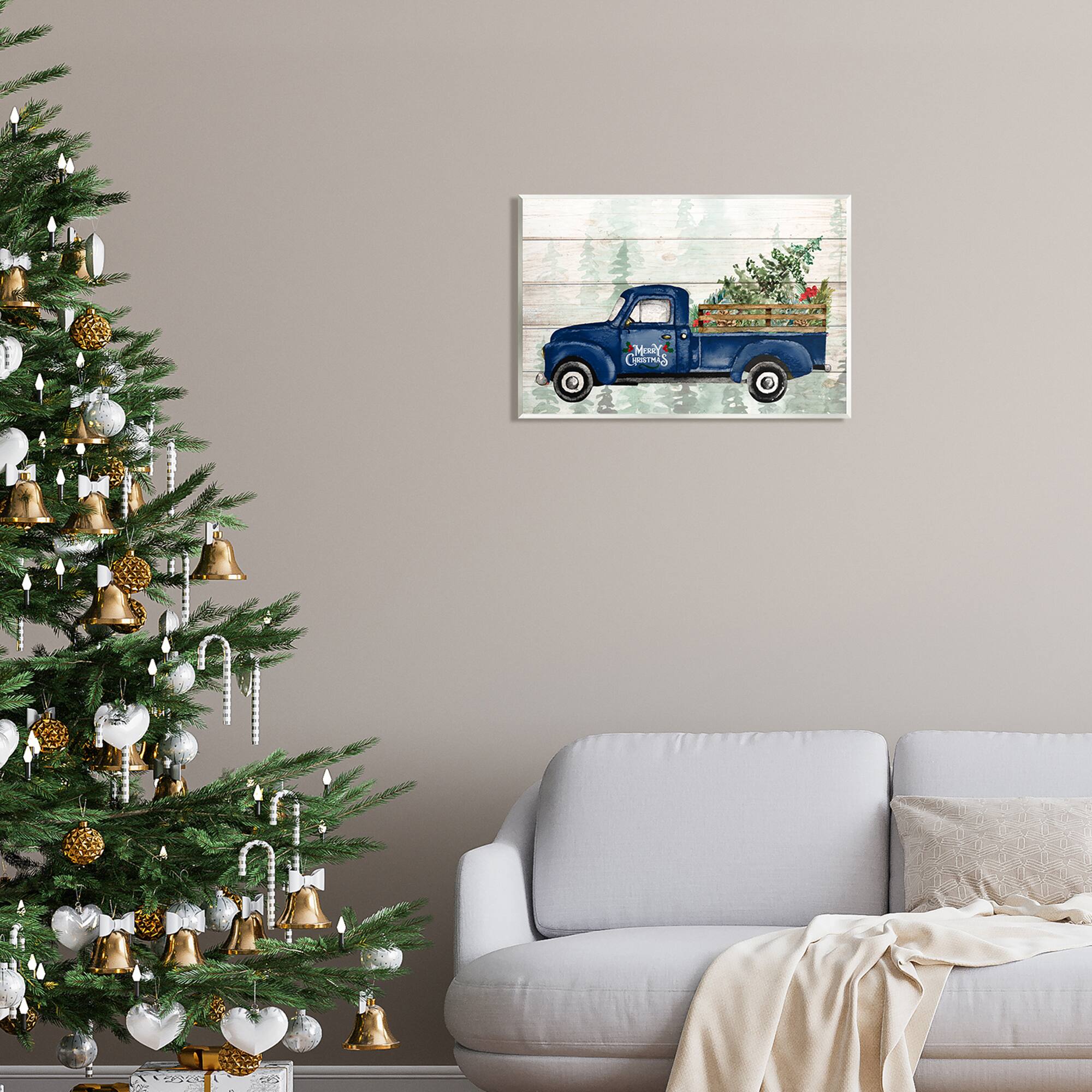 Stupell Industries Merry Christmas Blue Holiday Truck Wall Plaque Art