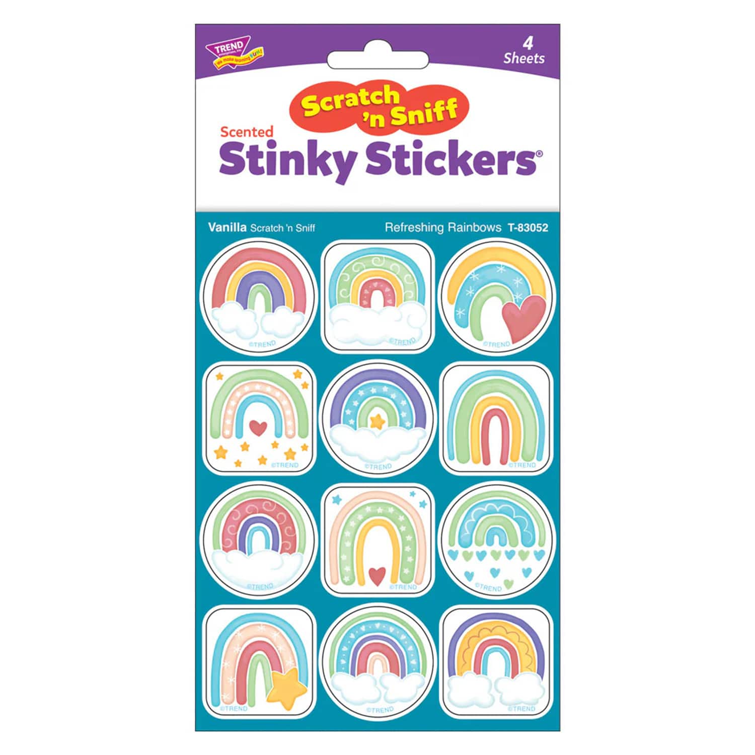 TREND Enterprises® Refreshing Rainbows, Vanilla Scent Scratch 'n Sniff Stinky Stickers®, 6 Packs of 48