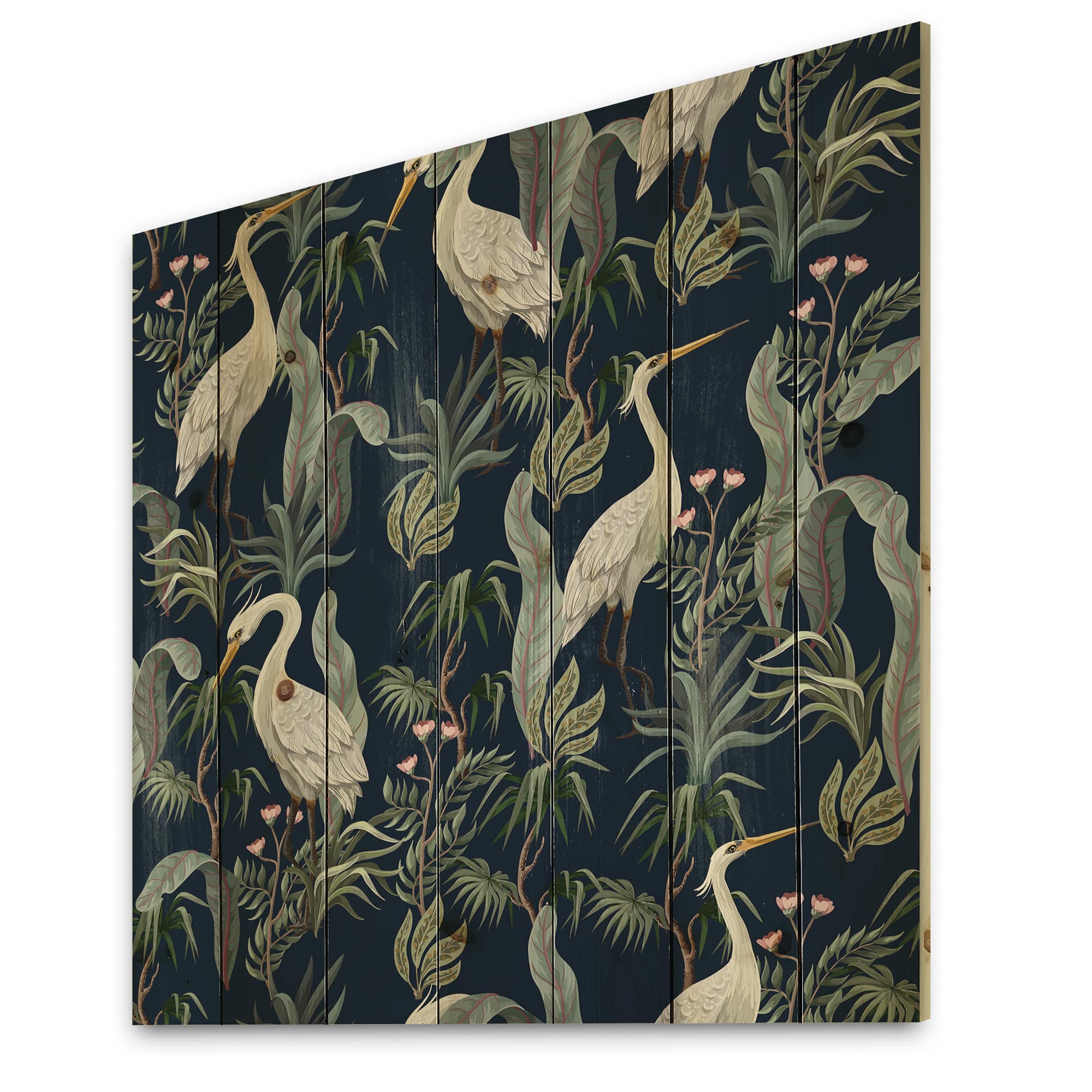 Designart - Chinoiserie With Birds and Peonies VII - Traditional Print on Natural Pine Wood