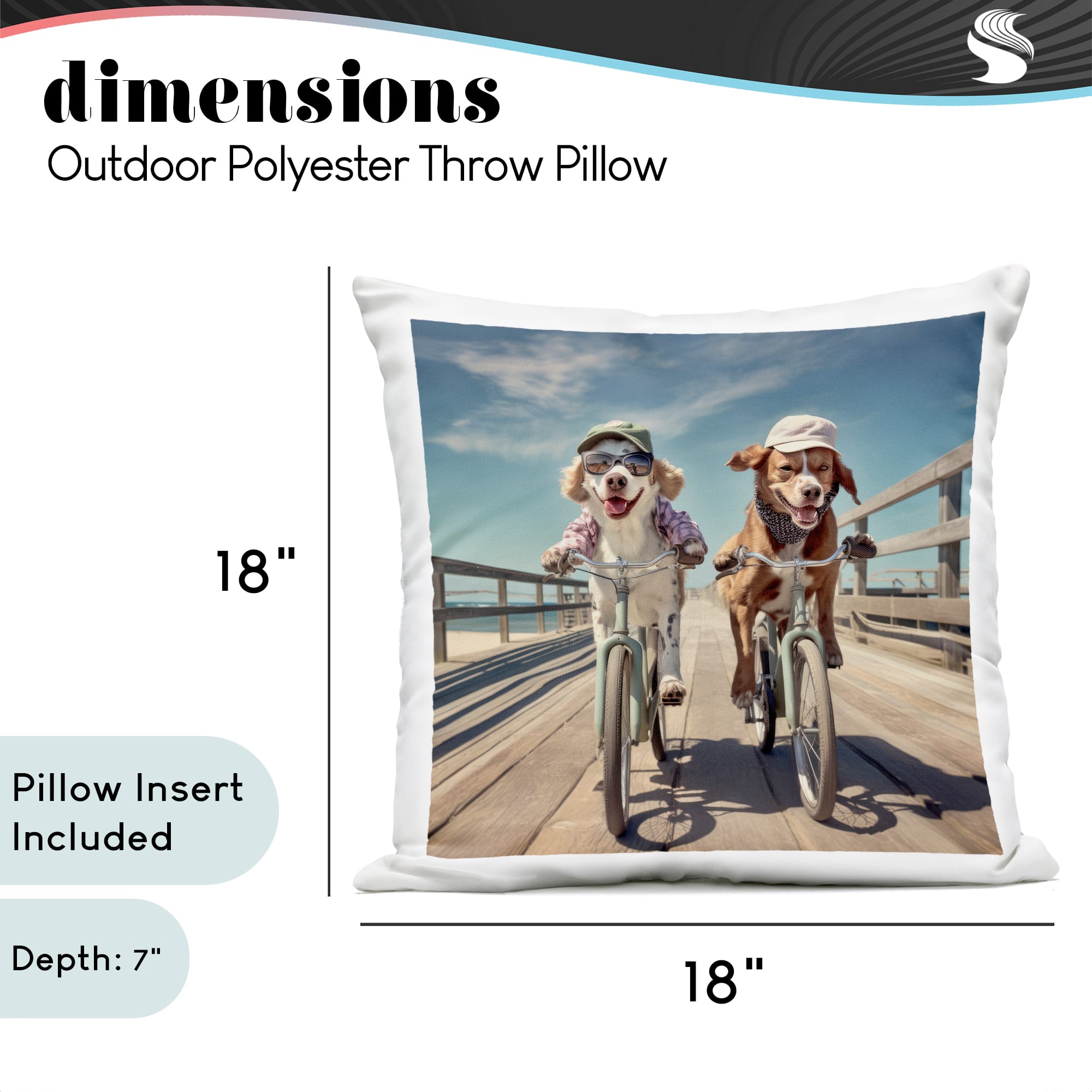Stupell Industries 18" x 18" Dogs Cycling at Beach Outdoor Print Throw Pillow