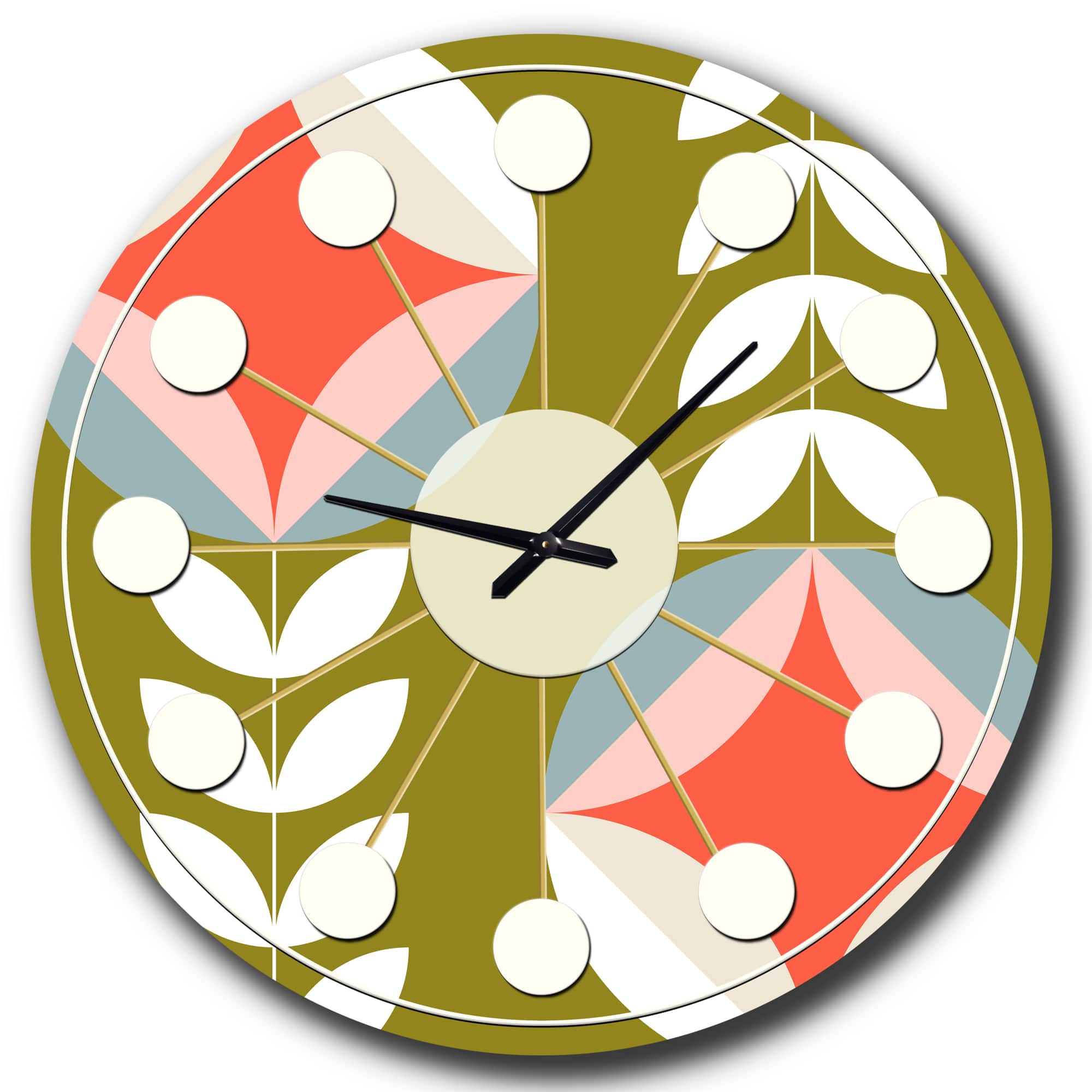 Designart 'Retro Botanical Pattern I Mid-Century Modern Wall Clock