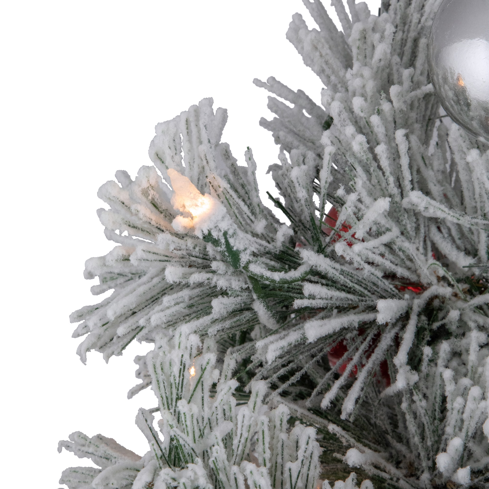 4ft. Pre-Lit Snowy Bristle Pine Flocked Artificial Christmas Tree in Silver Urn, Clear Lights