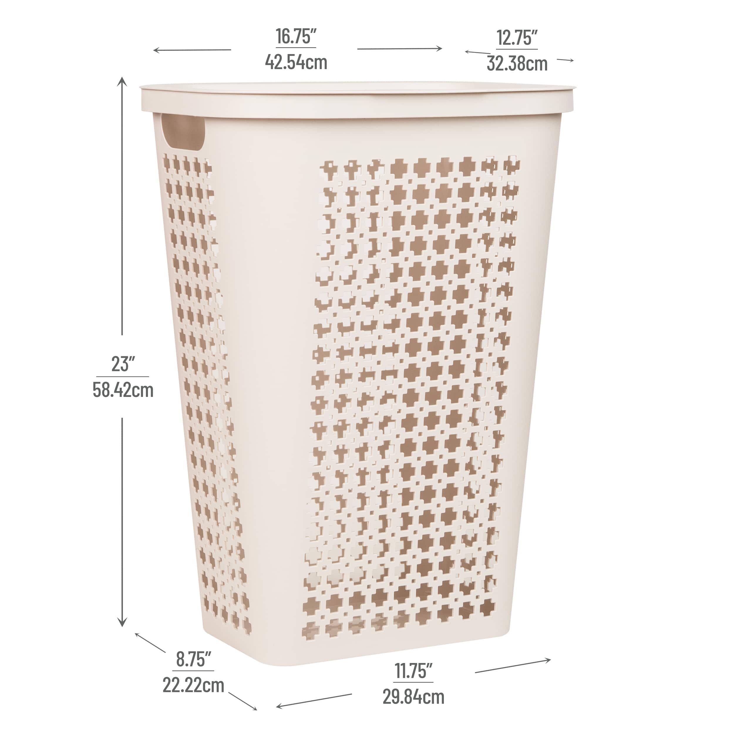 Mind Reader 50L Tapered Laundry Hamper with Swiss Cross Cut-Outs, Ivory
