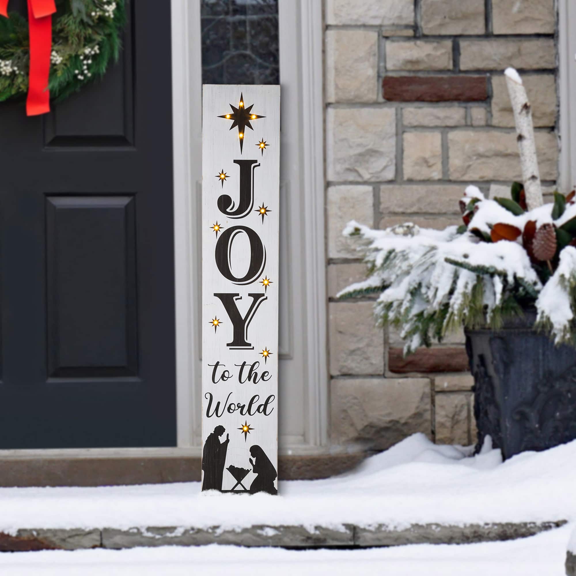 Glitzhome® 42" Lighted Wooden Nativity Porch Sign with Timer