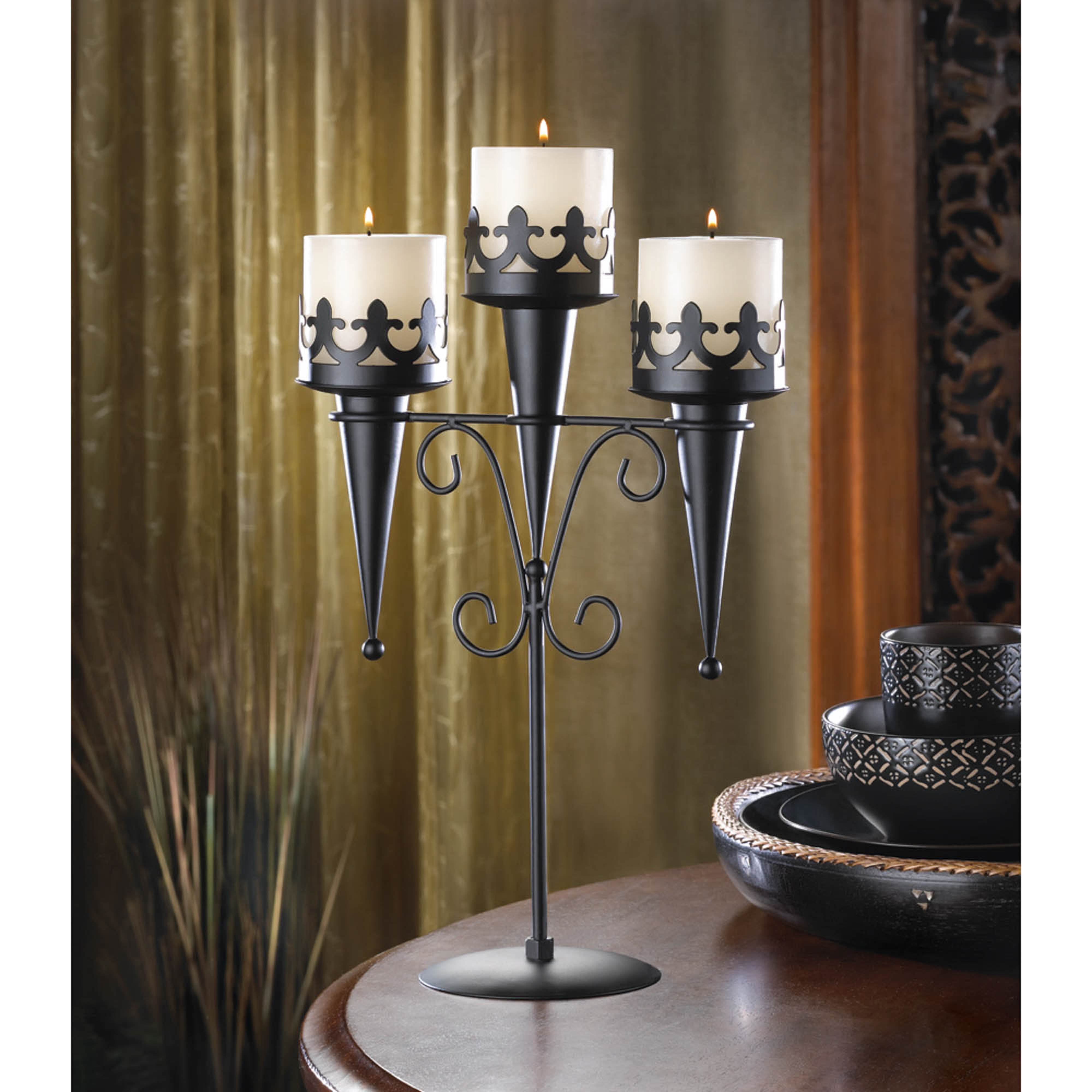 15.75" Black Medieval Triple Candle Stand