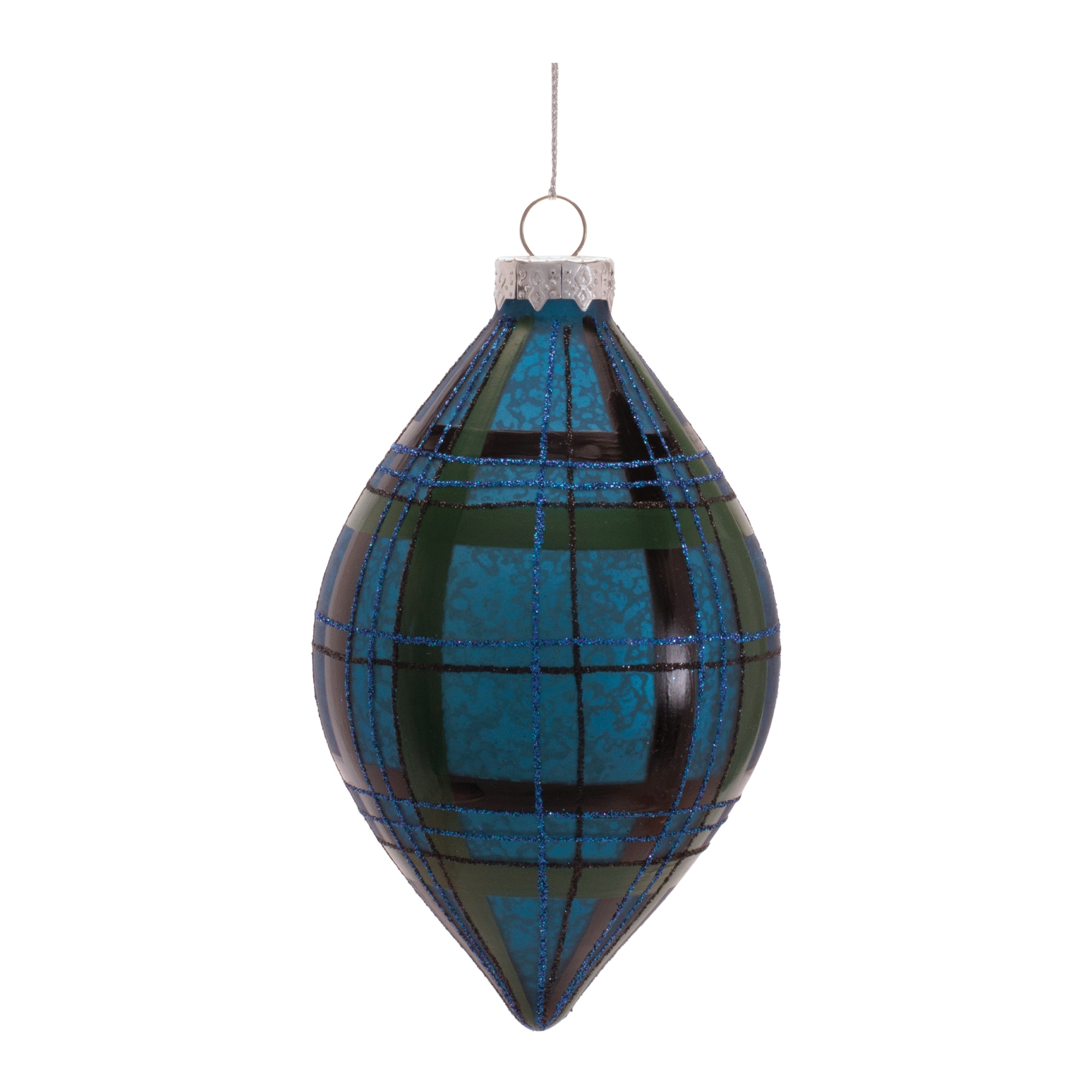 Melrose Ball & Finial Plaid Glass Ornaments Set