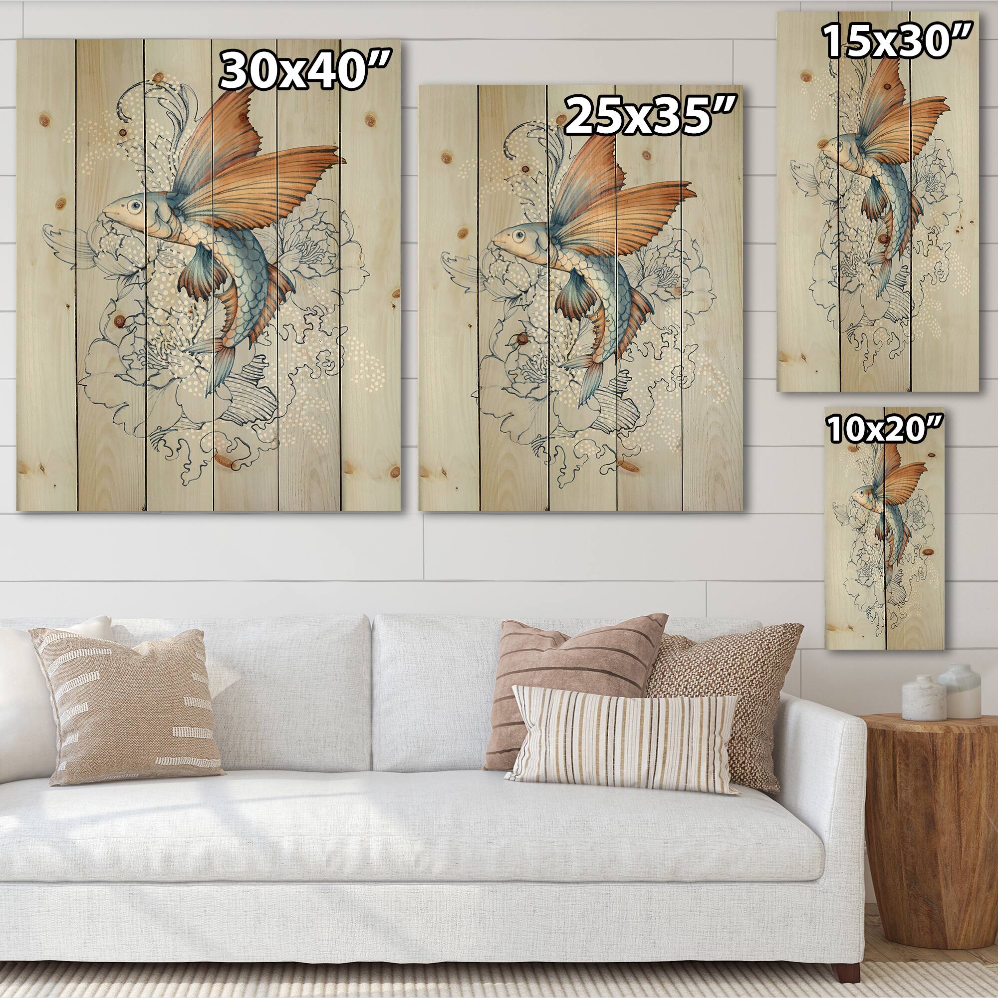 Designart - Flying Fish On Peonies