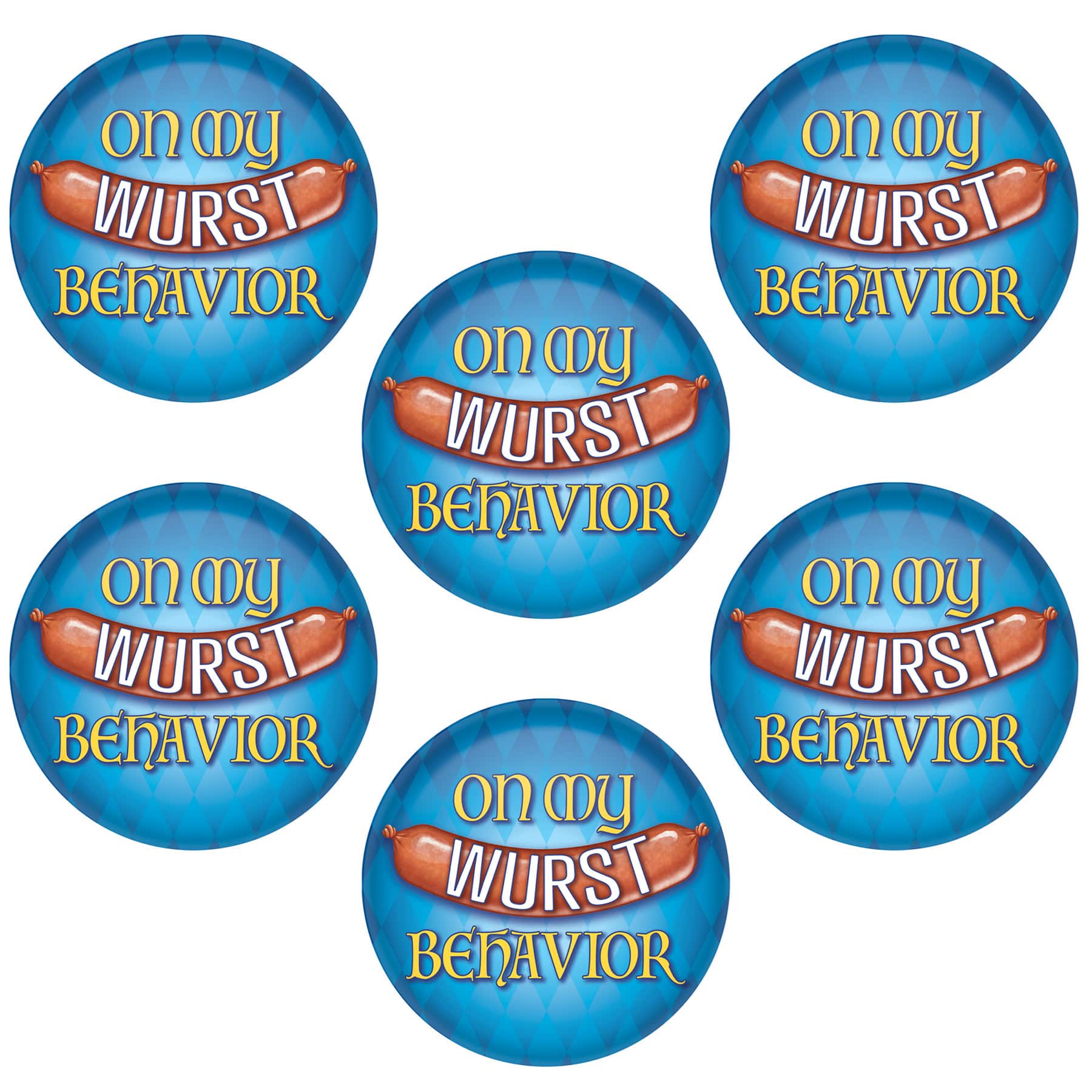 Beistle 2" On My Wurst Behavior Buttons, 6ct.