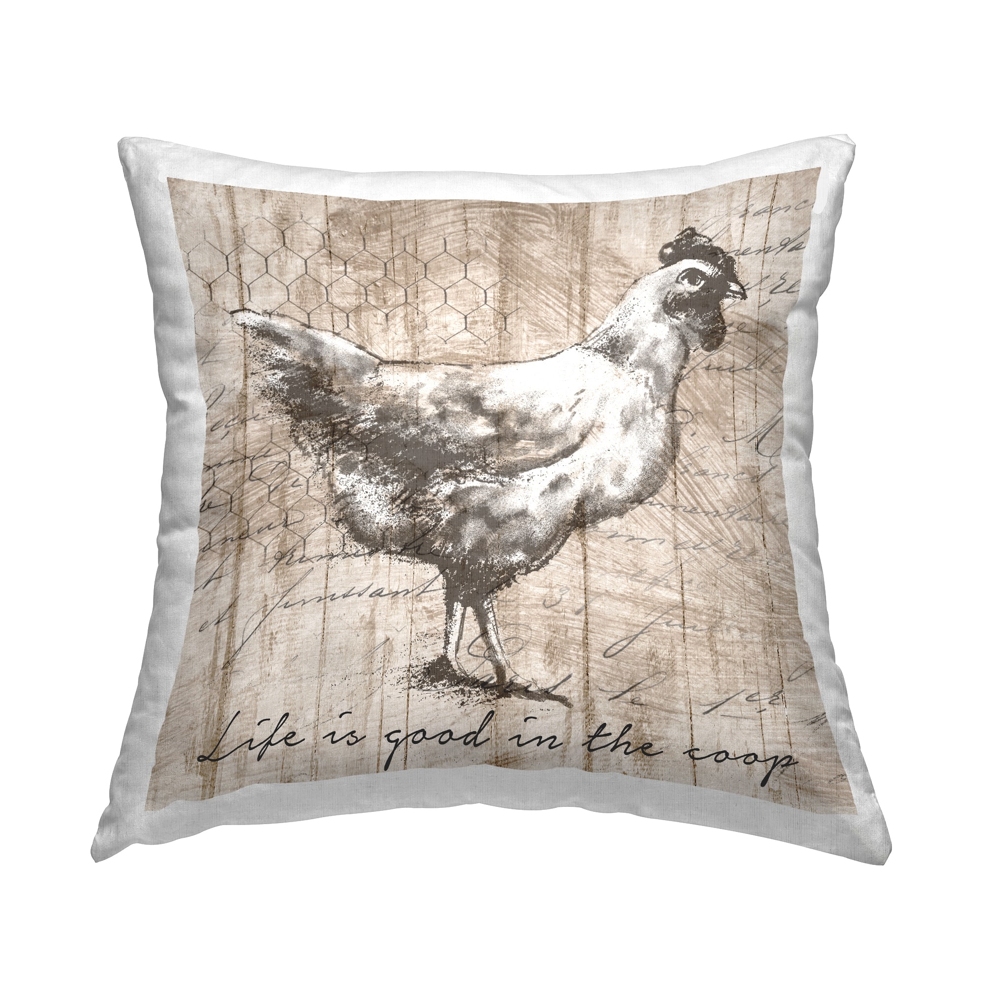 Stupell Industries Life's Good In Coop Vintage Text Farm Chicken  Throw Pillow 18" x 18"