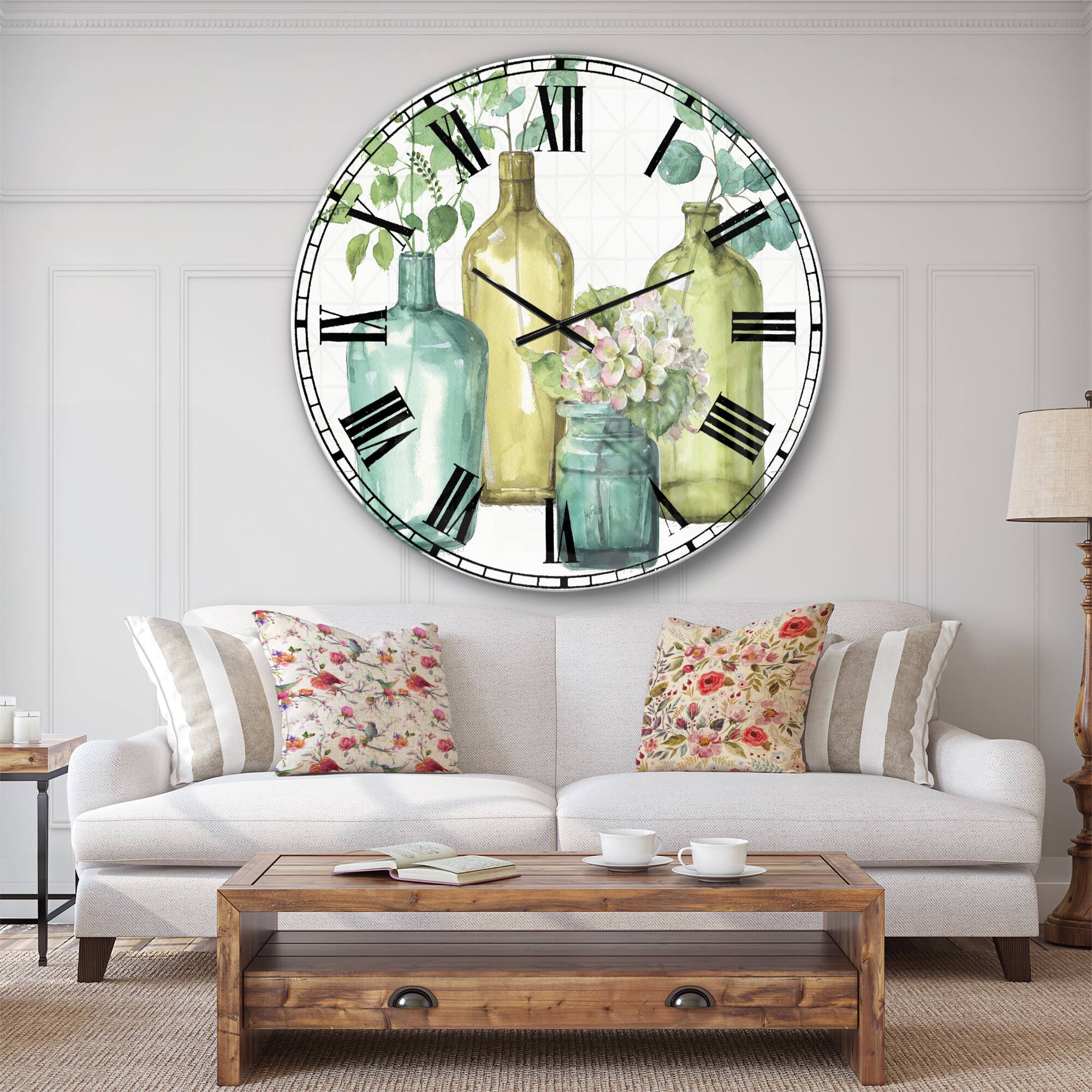 Designart 'Mixed Botanical Green Leaves Viii Farmhouse Wall Clock
