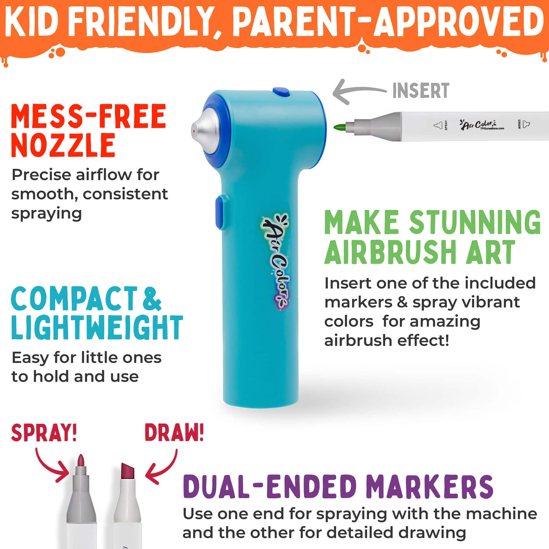 TPG Creations Aircolor Airbrush Kit with Markers & Stencils