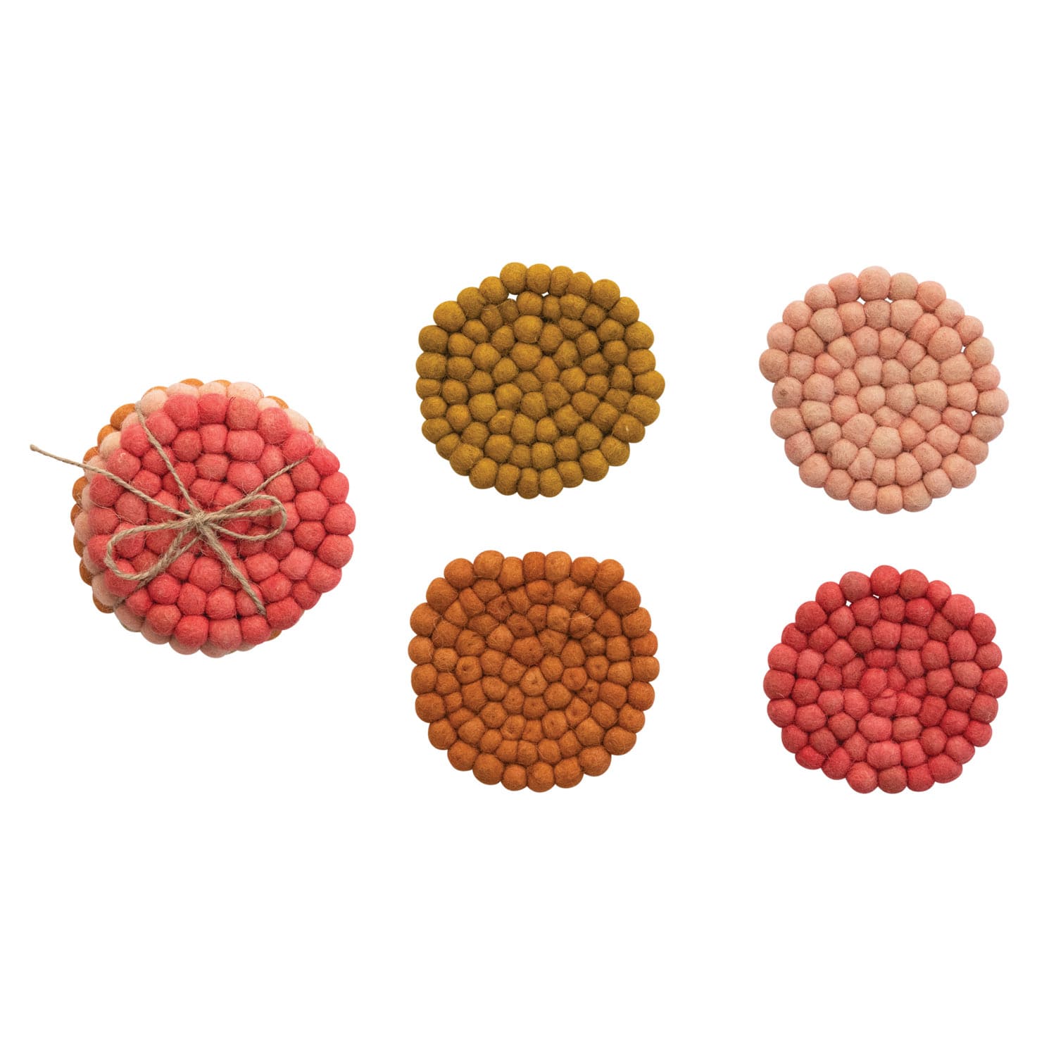 Hello Honey® Pink Tones Handmade Wool Felt Ball Coaster Set