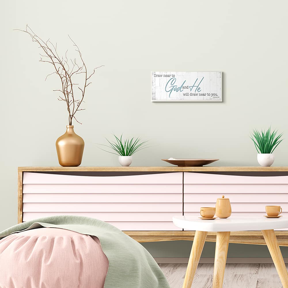 Stupell Industries Draw Near to God Phrase Charming Faith Based Wood Wall Plaque