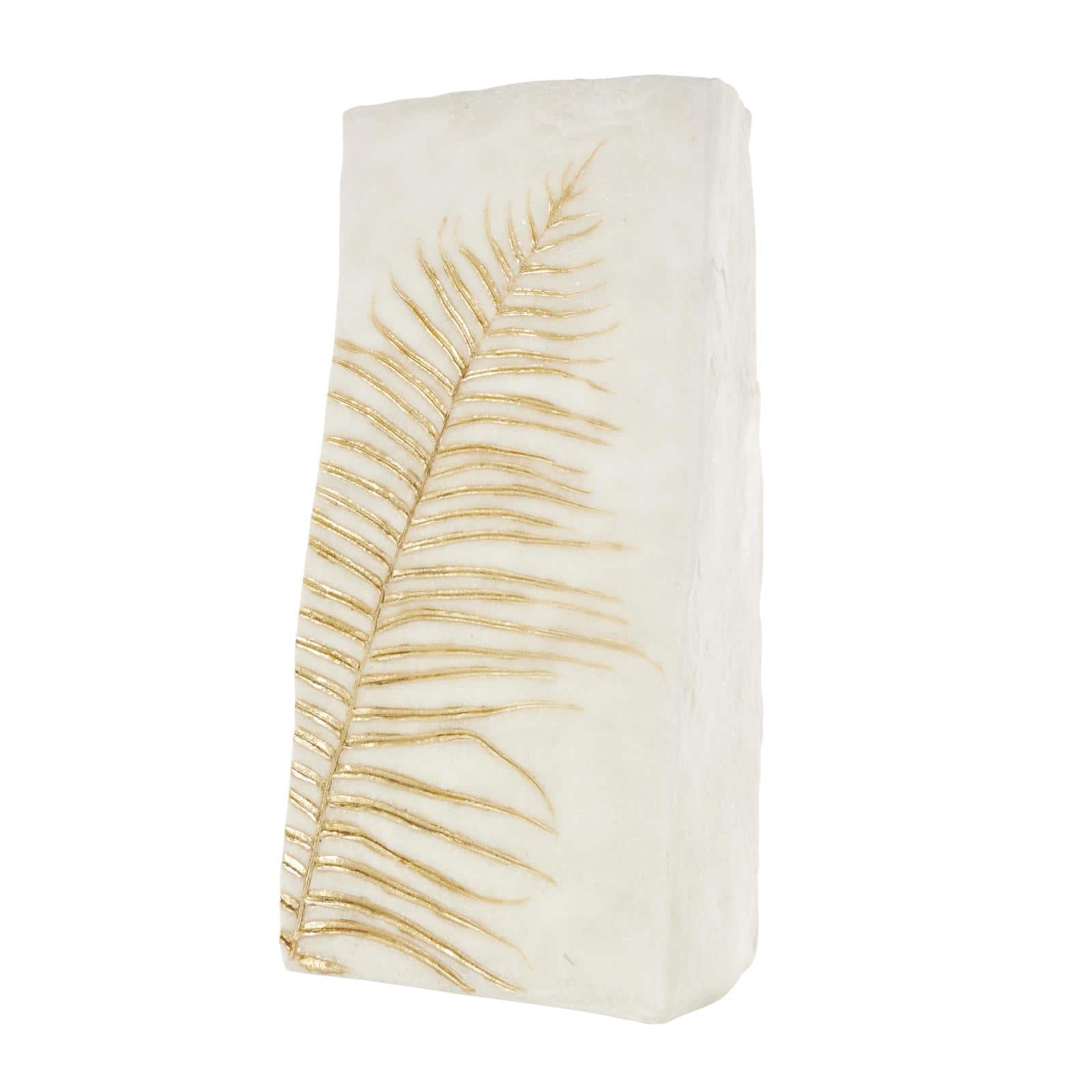 White & Gold Leaf Print Polystone Vase