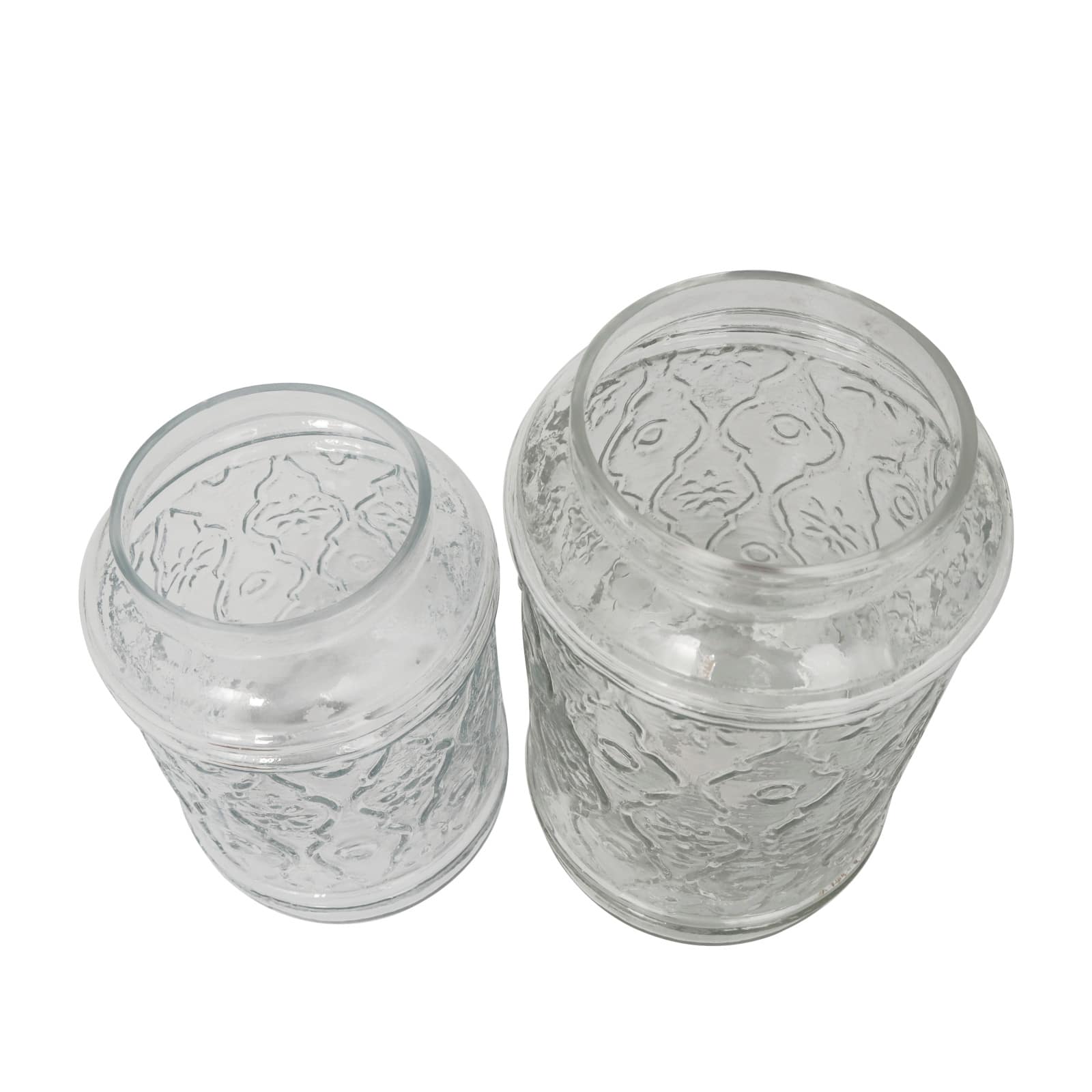 Clear Glass Floral Decorative Jar Set with Brown Wooden Lids & Antique Style Knobs