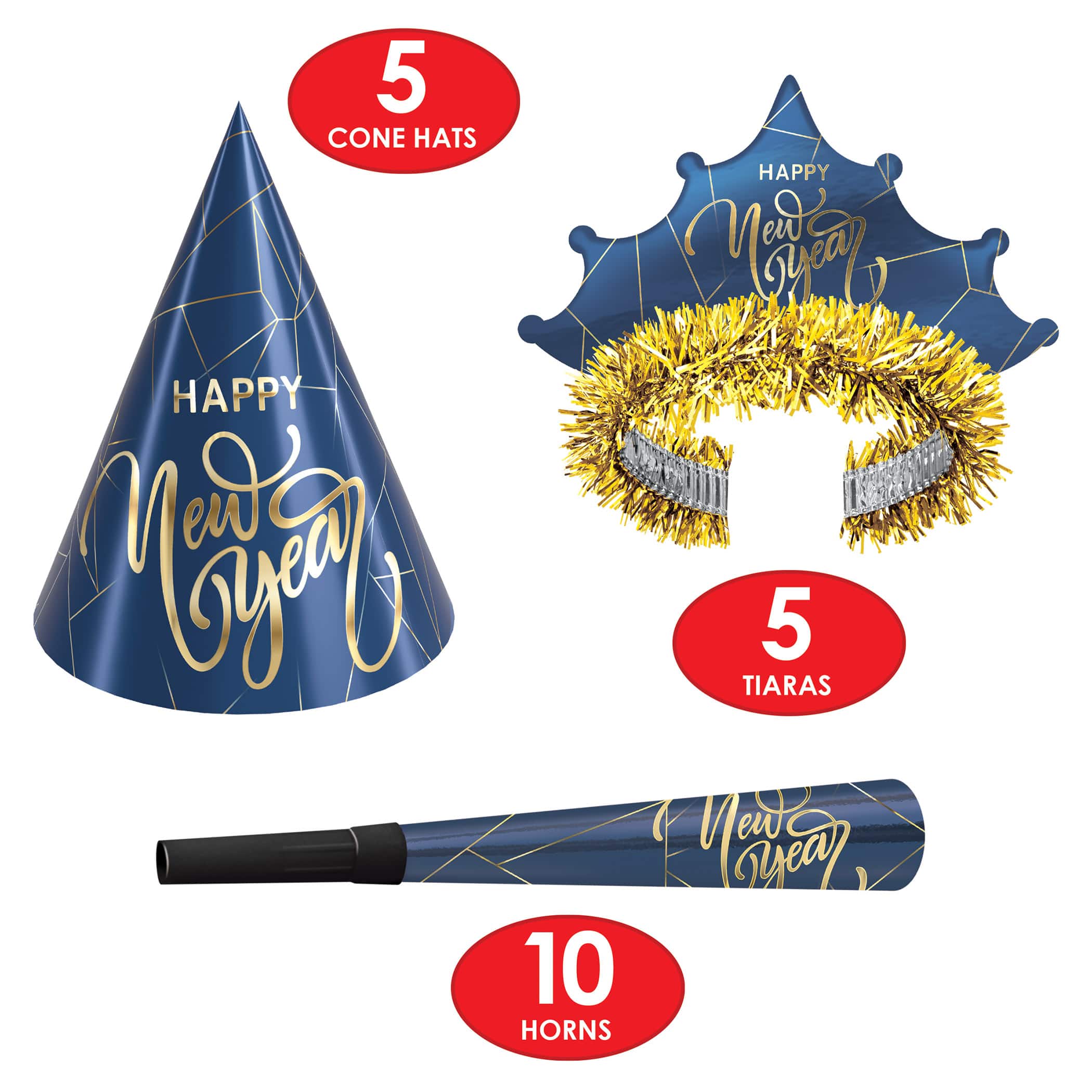 Beistle Midnight Blue & Gold New Year Assorted Kit for 10