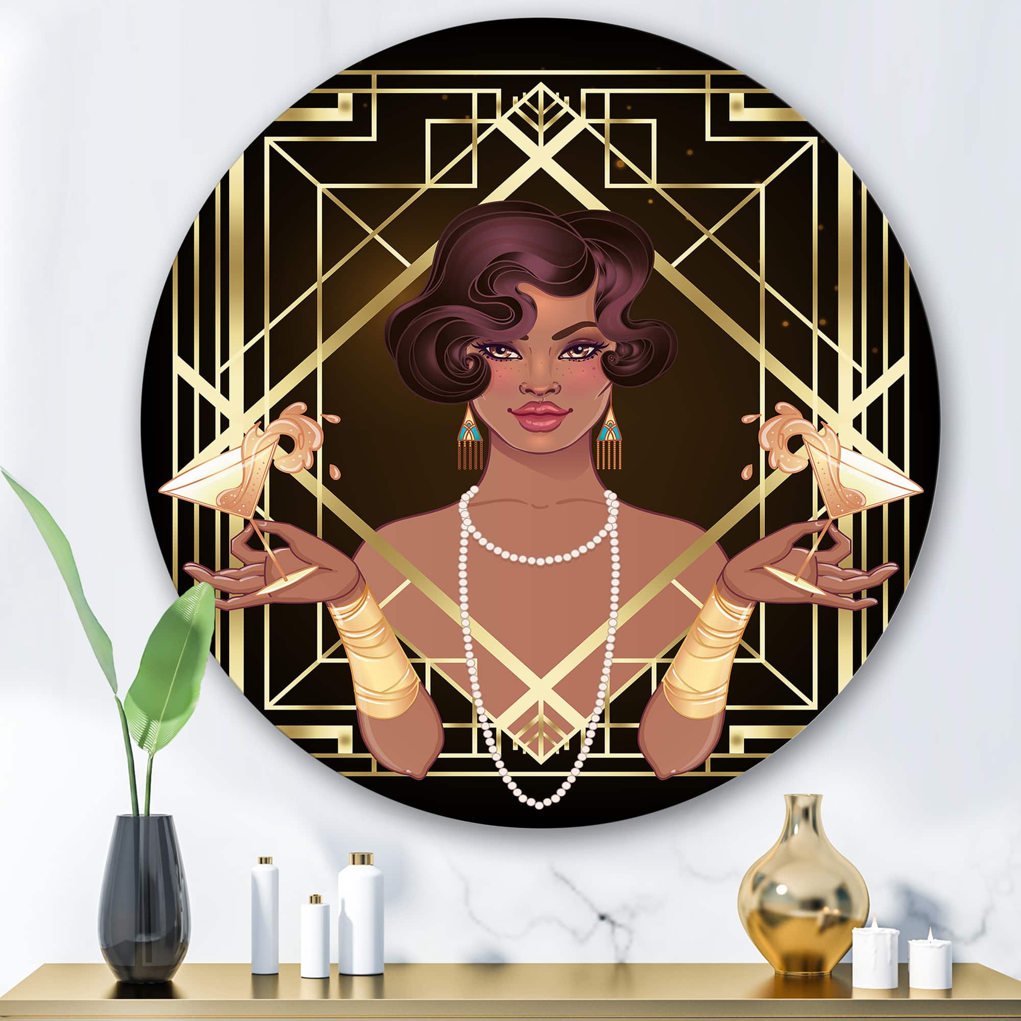 Designart - Retro Women In Golden Art Deco Geometrics I