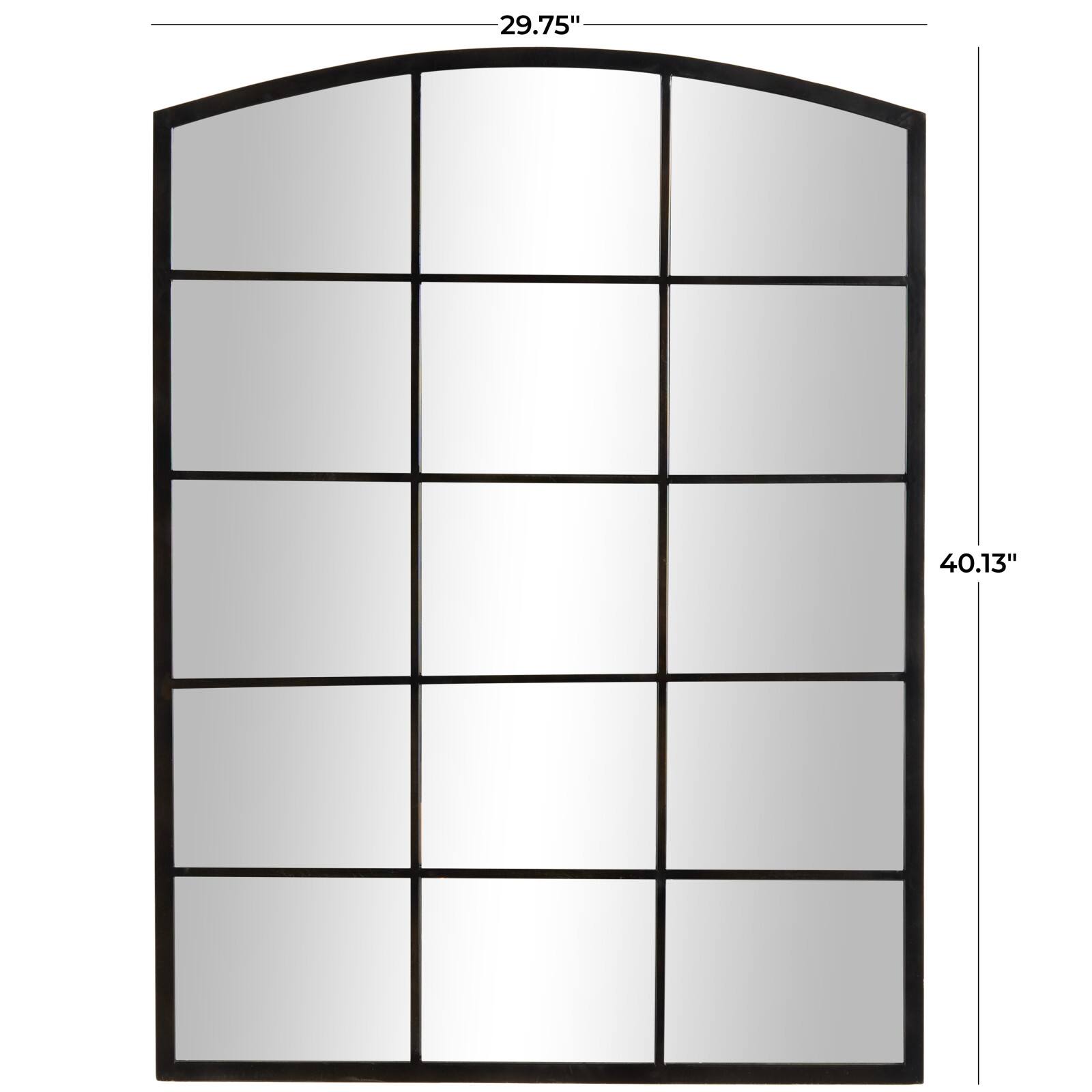 Black Arched Metal Windowpane Wall Mirror
