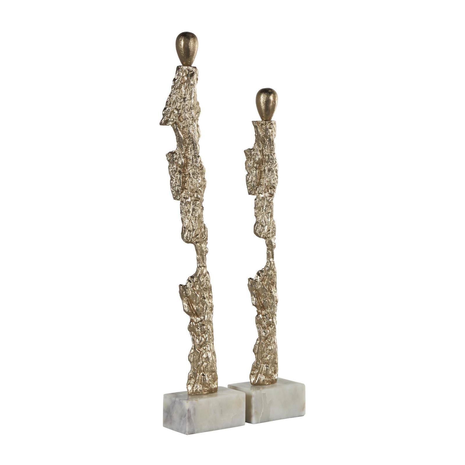 Gold Aluminum Metal Figurine Sculpture with Marble Base, 2ct.