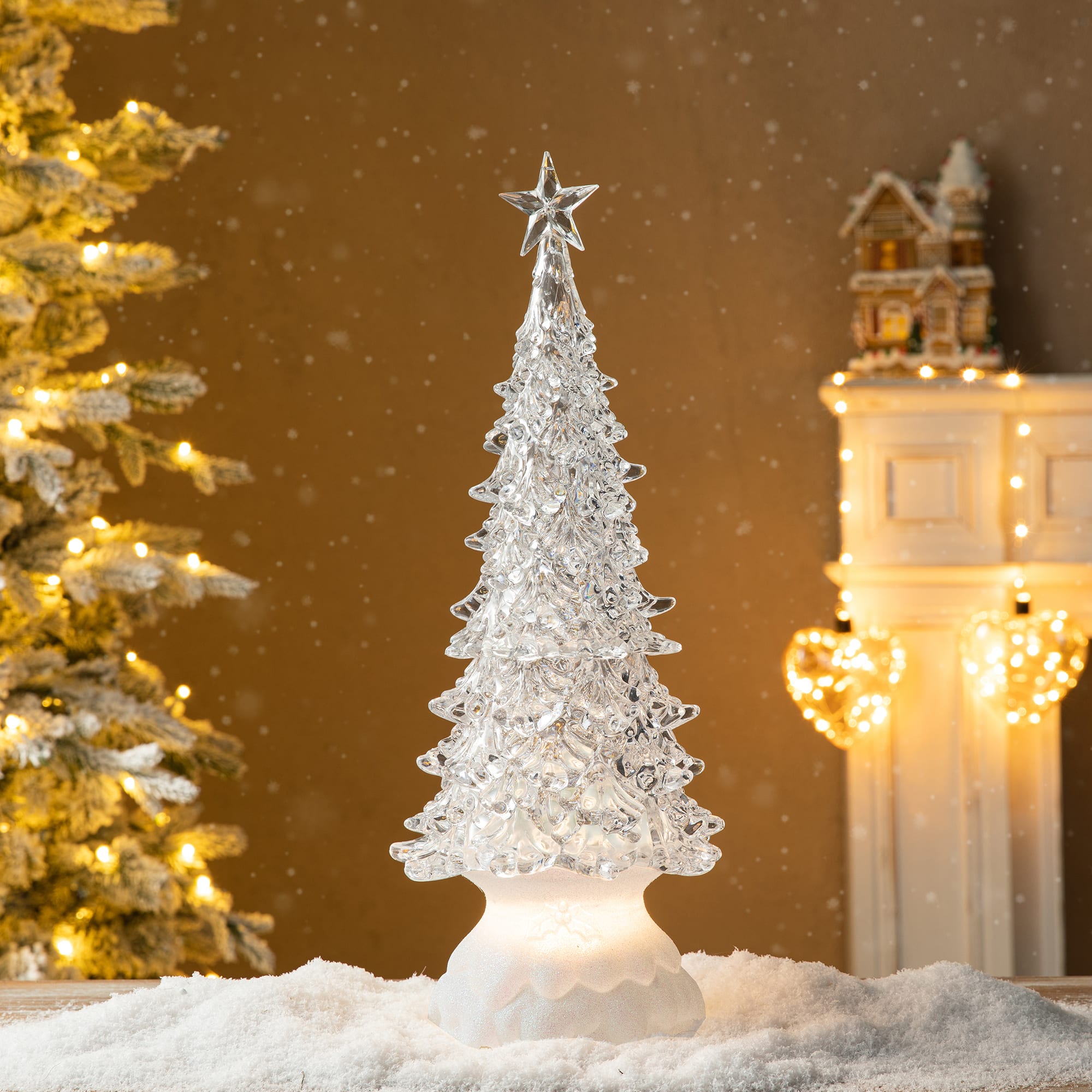 Glitzhome® 18.5" Lighted Acrylic Rotating Christmas Table Tree