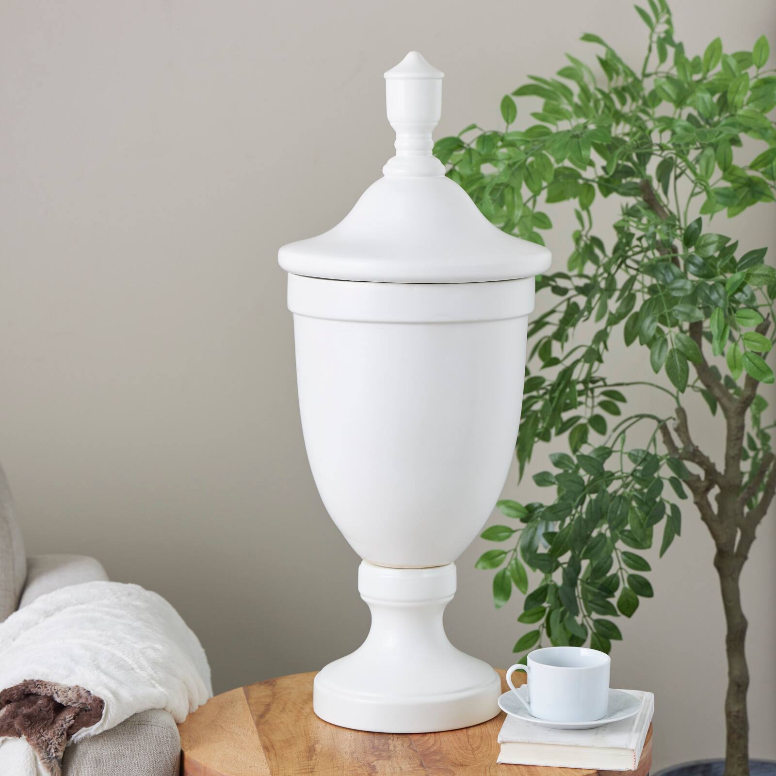 Ceramic Fluted Urn-Shaped Living Room Decorative Jar with Lid