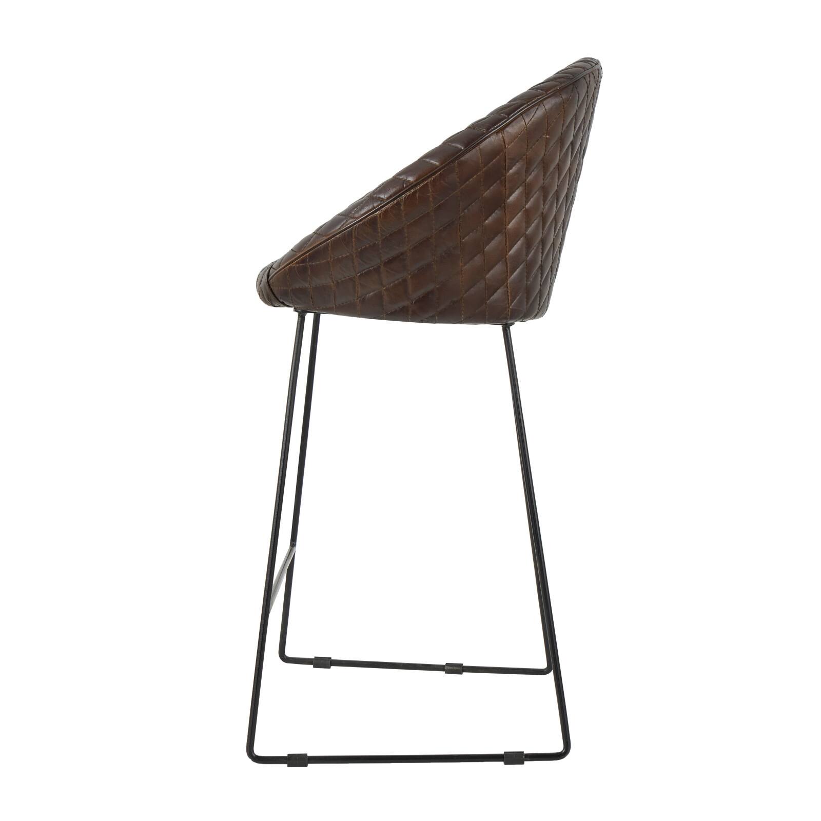 41.5" Leather Round Diamond Tufted Bar Stool with High Back