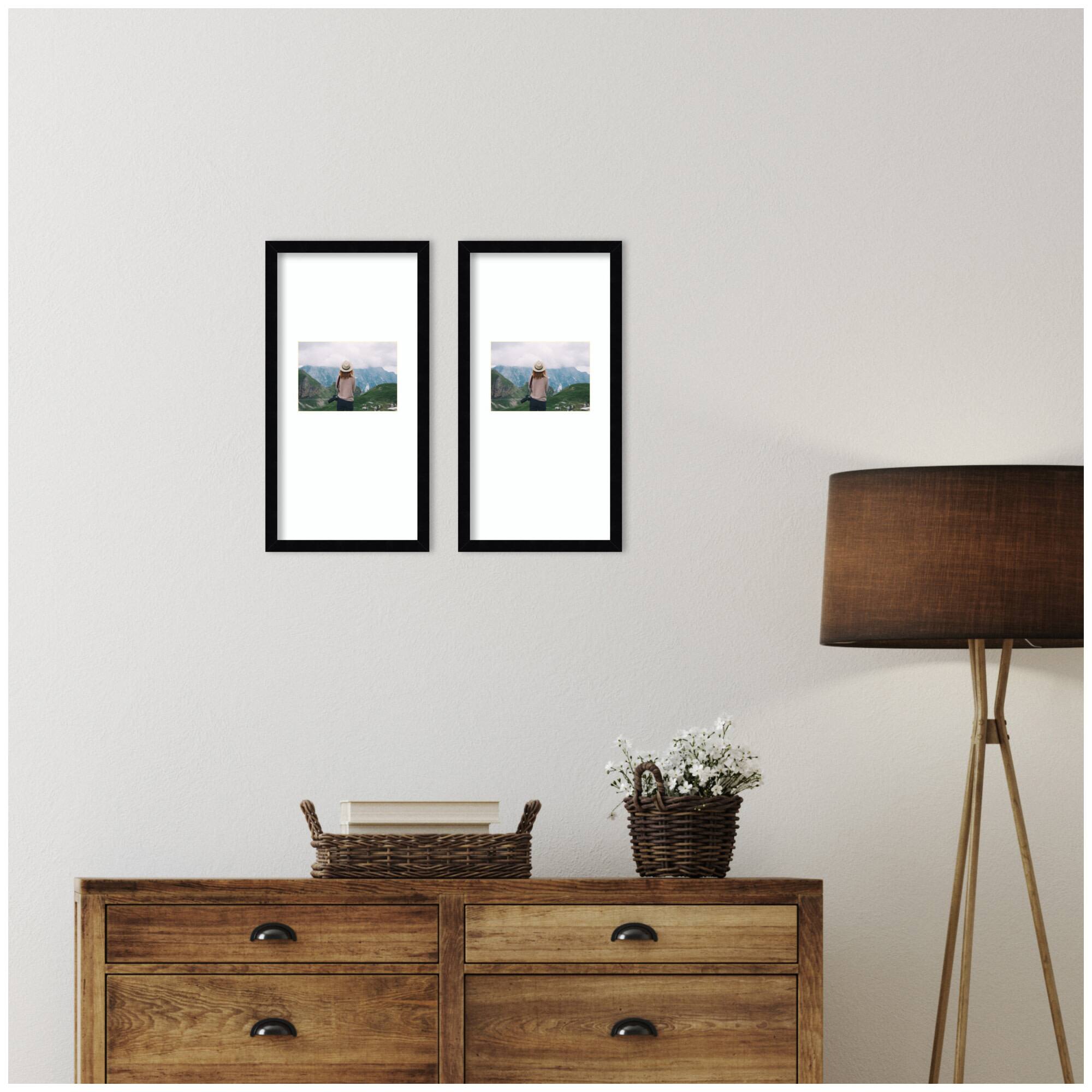 Kate and Laurel 11" x 20" Svelte Noir Black Photo Frames with 5" x 7" Mat, 2ct.