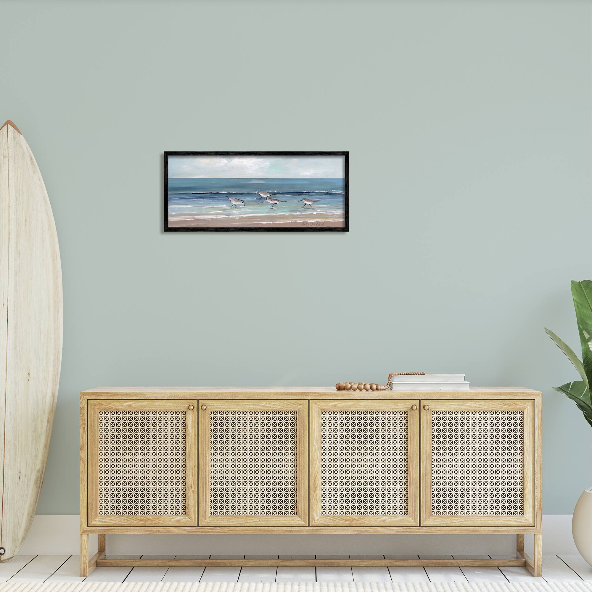 Stupell Industries Sandpipers Birds Cloudy Sky Beach Shore Painting Framed Giclee Art
