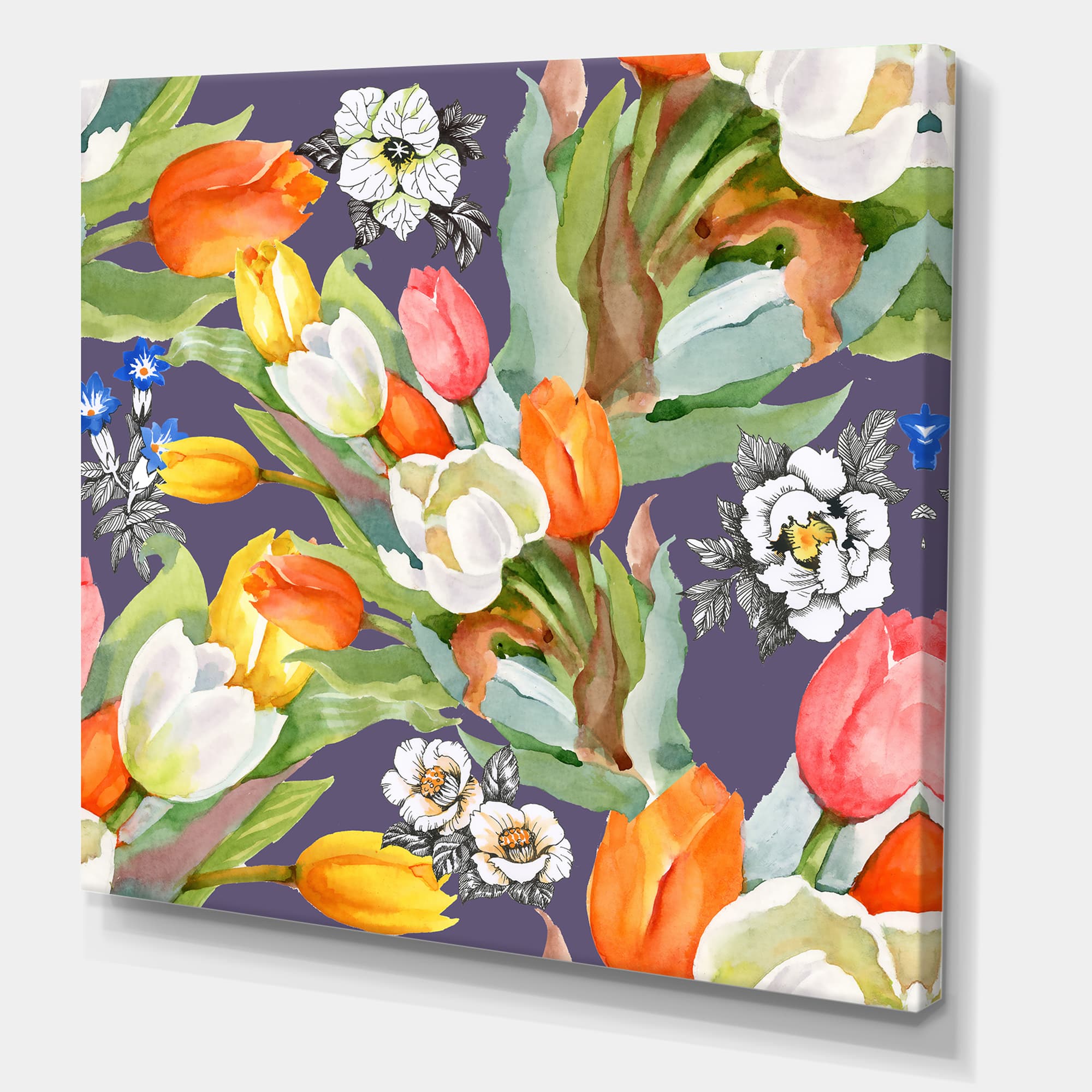 Designart - Blooming White and Orange Tulips VI