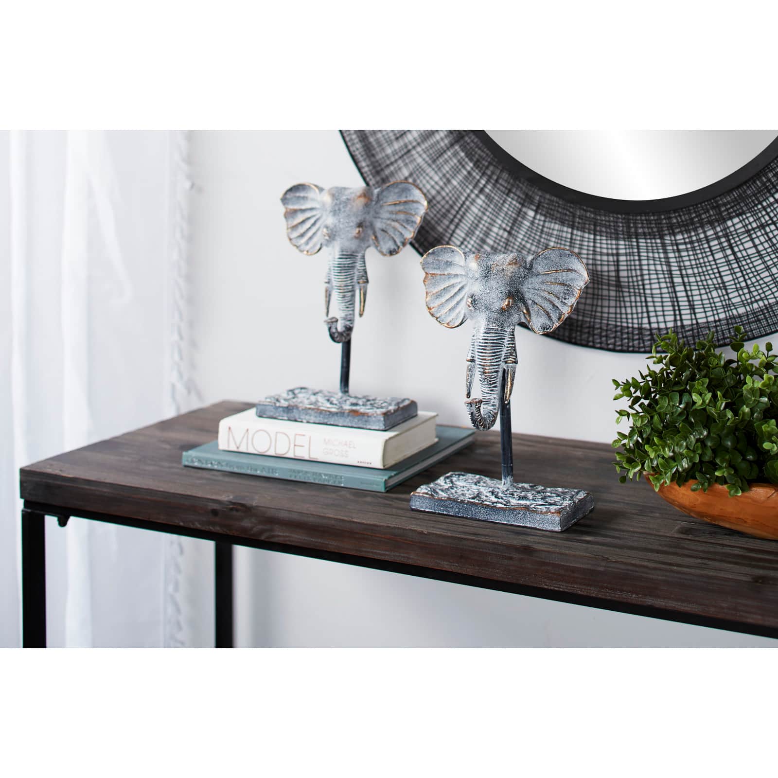 12" Gray Eclectic Elephant Sculptures, 2ct.